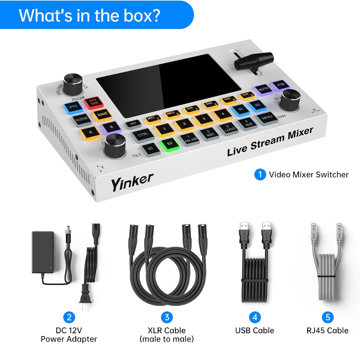 5.5 Inch LCD Screen Video Mixer Switcher 4-Channel HDMI Live Stream Switcher, Support PST PGM, 1080P 60FPS USB Recording, USB 3.0 Streaming, PTZ Control