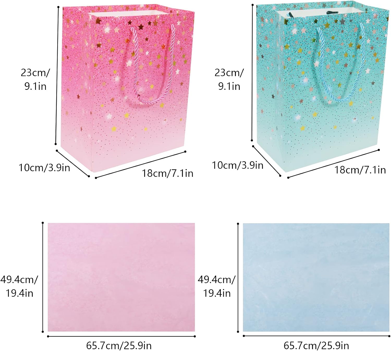 2 Pack Gift Bags with 4 Tissue Paper, Small Medium Gift Bag for Present Birthday Gift Bag for Women Wedding, Baby Shower - Image 5
