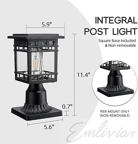 Miniatura 6 de Emliviar XE228P-SL BK - Lámpara solar exterior con base de montaje en muelle, lámpara de poste del atardecer al amanecer de 11 pulgadas con control