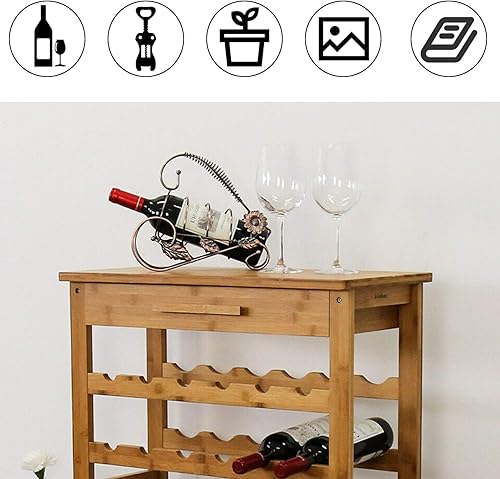 Miniatura 4 de Kinsuite Estante de bambú para vino, de pie, estante de exhibición para vino, estante de almacenamiento de vino para almacenar botellas en casa, 36