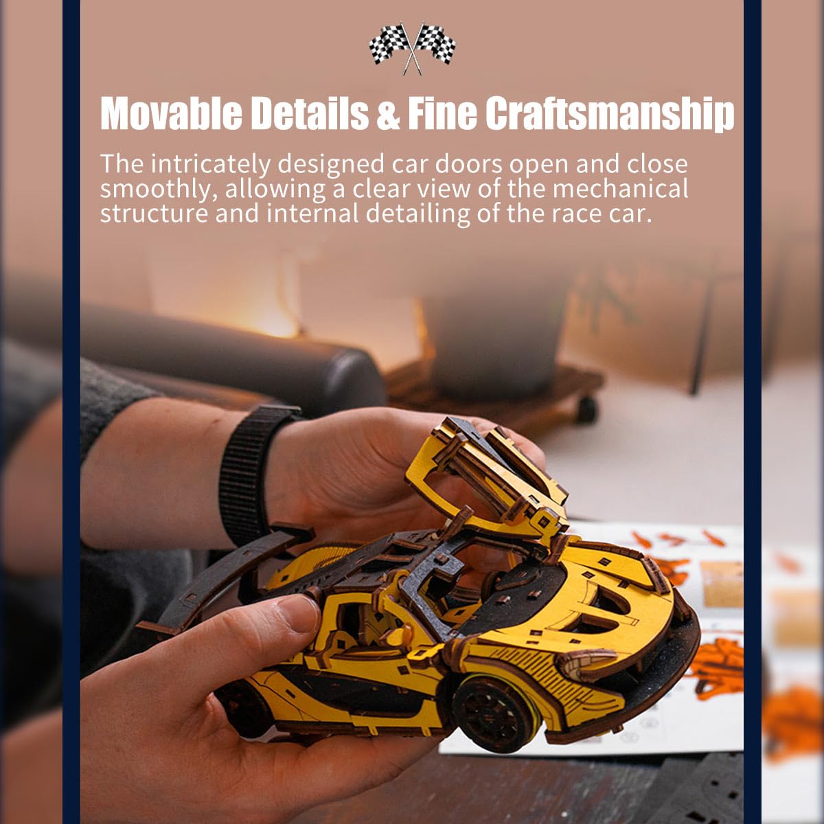 Drewniane puzzle 3D dla dorosłych, mechaniczne dryfowanie samochodu 3D, zestaw do montażu, 237 części, samochód wyścigowy, drewniane puzzle 3D, drewniane zabawki do samochodu, samochodu
