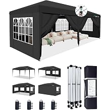 Acepic 10x20 Pop Up Canopy Tent with 6 Removable Sidewalls, Easy Set-up 2 Central Lock Outdoor Party Tent, Commercial Canopy, Stakes x8, Ropes x4, Sandbags x4, Hand Bag x1Black, 10 * 20