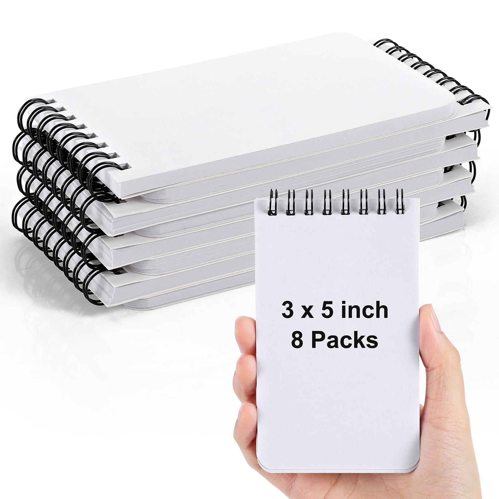 YINCL [8 Packs] 3x5 Blank Pocket Notebook - 50 Sheets Small Sprial Notebooks for Grocery/Shopping Lists, Mini Sketch Book Drawing Notepads for Doodle,