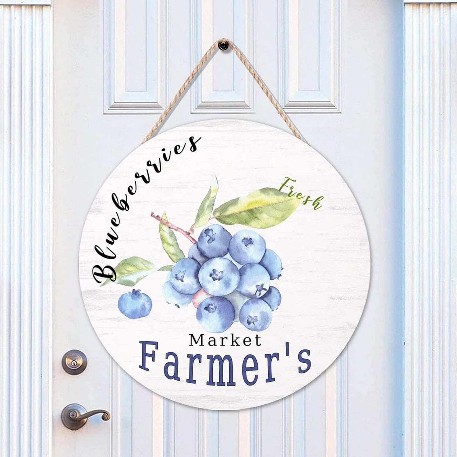 Vintage Fruit Blueberry Round Door Hanger Sign, Retro Wood Door Sign, 16x16in Market Farmers Wall Hanging Sign Plaque Decor for Outdoor Front Porch Farmhouse Housewarming Gifts