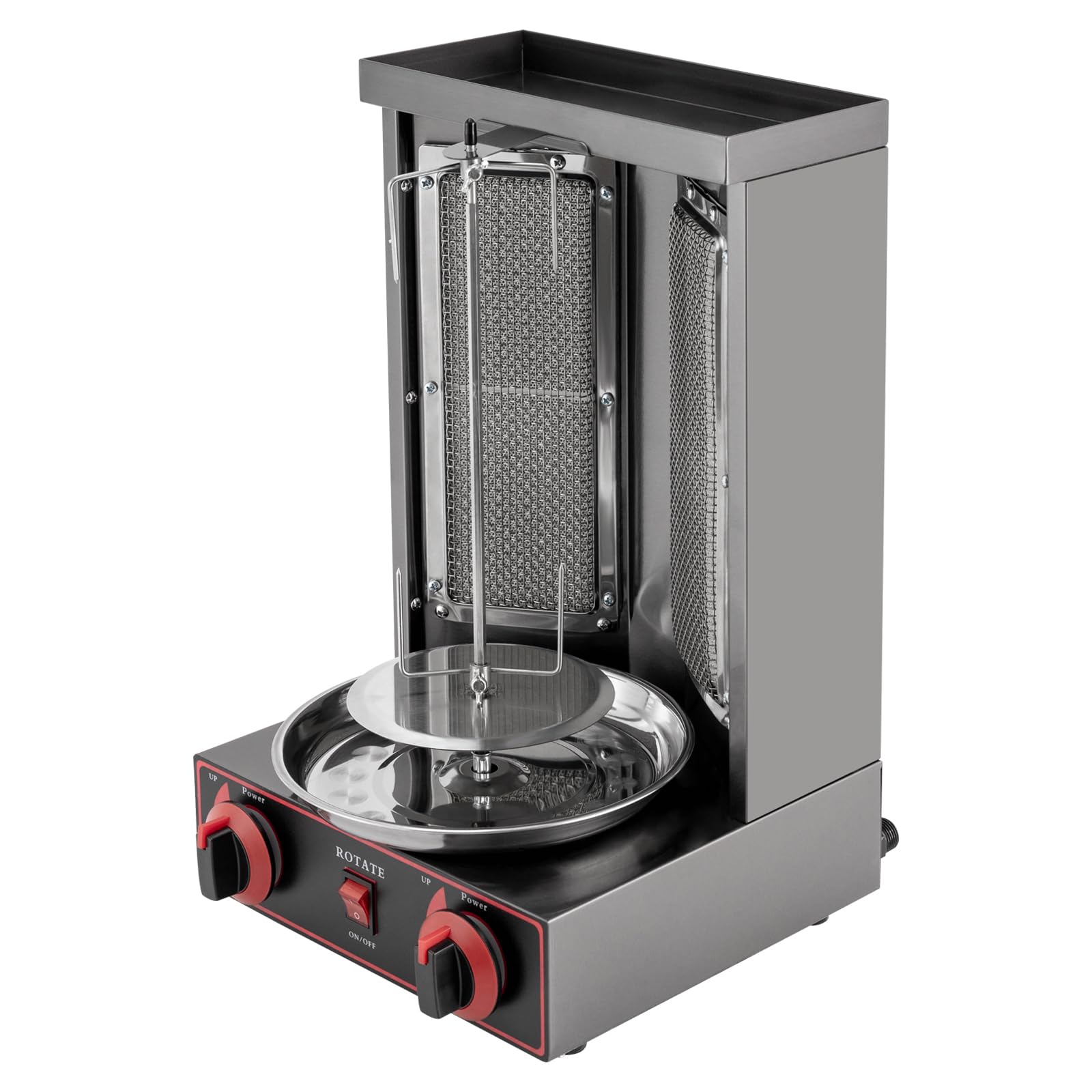 Grill do kebaba gazowego 3000 W, z 2 palnikami na podczerwień, pionowy grill na maks. 8 kg mięsa, rożen obrotowy 360°, grill żyrosowy ze stali nierdzewnej do kebaba, shawarma i kurczaka