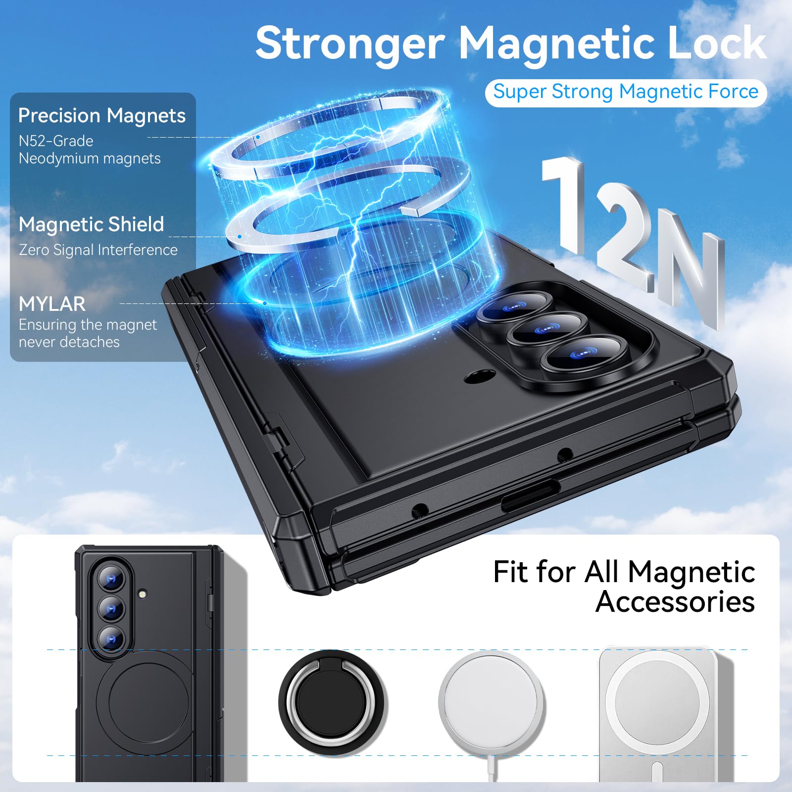Etui magnetyczne do Samsung Galaxy Z-Fold-7: pozioma i pionowa podstawka, kompatybilna z MagSafe, ochrona ekranu 9H, wytrzymała ochrona zawiasów, odporne na uderzenia etui ochronne TPU ZFold