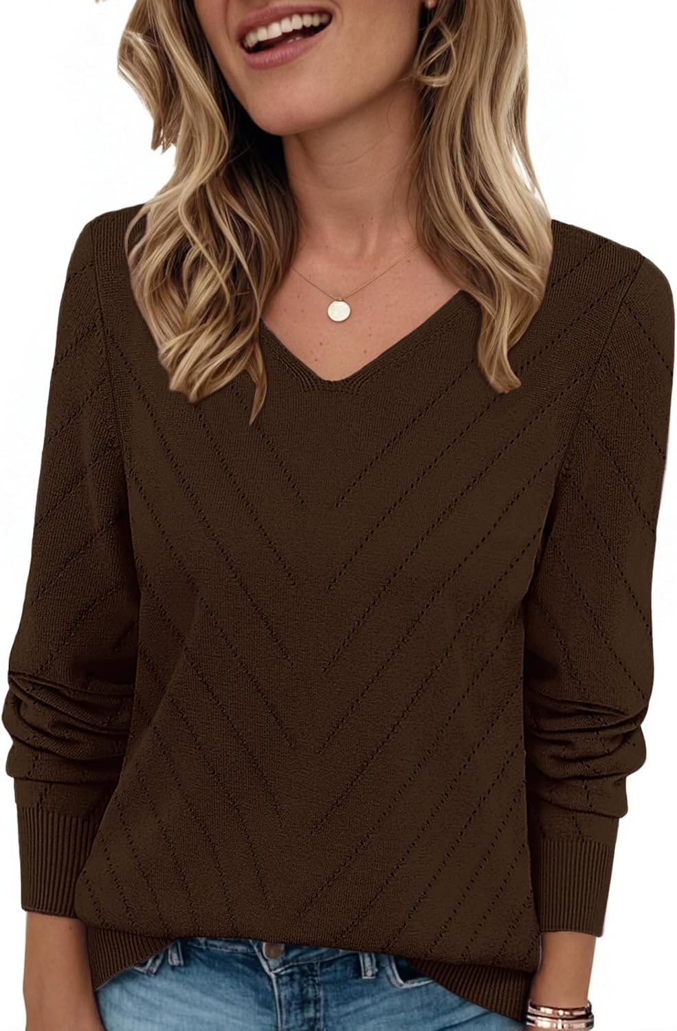 IPMQ Womens V-Neck Lightweight Pullover Sweaters Knit Long Sleeve Tops Soft Sweater Casual Fall Winter Fashion Outfits