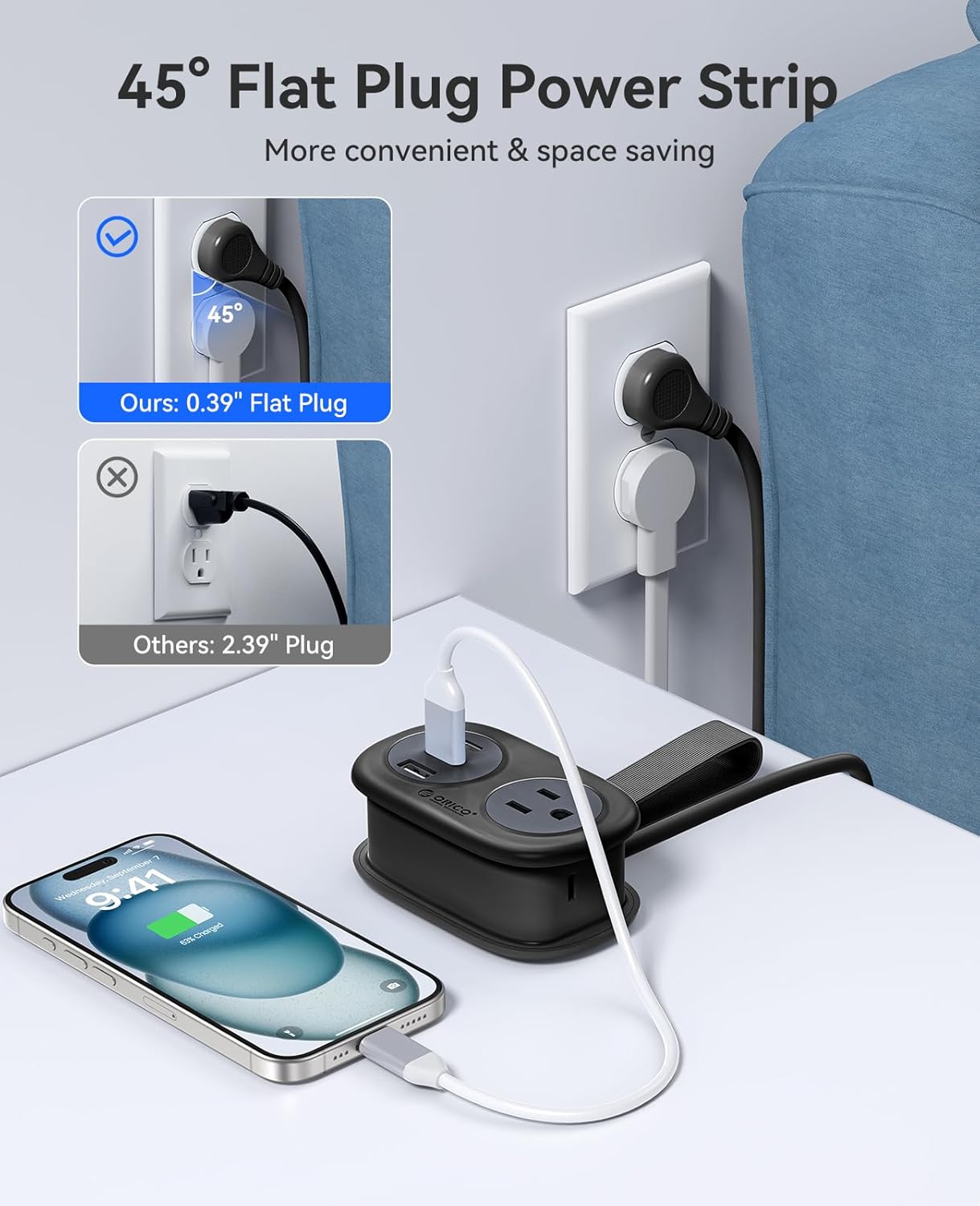 ORICO Cruise Approved Power Strip, 5 in 1 Extension Cord image 5