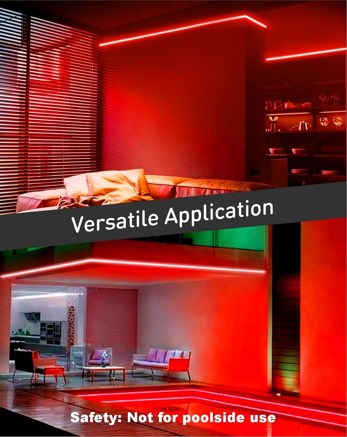 Shine Decor LED Rope Lights AC 120V, Connectable & Cuttable Dotless 120LEDs/M Eco Neon Strip Lighting, ETL IP65 Waterproof & Weather-Resistant for Home Commercial, 8x16mm, Red, 16.4FT