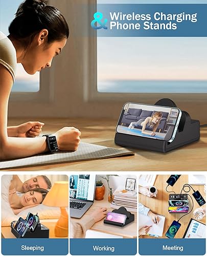 Miniatura 6 de Wireless Charging Station with 6 USB Ports, 8 in 1 15W Dual Wireless Charger Station, 2 QC/2 PD USB Fast Charging Station, 80W Phone Charger for