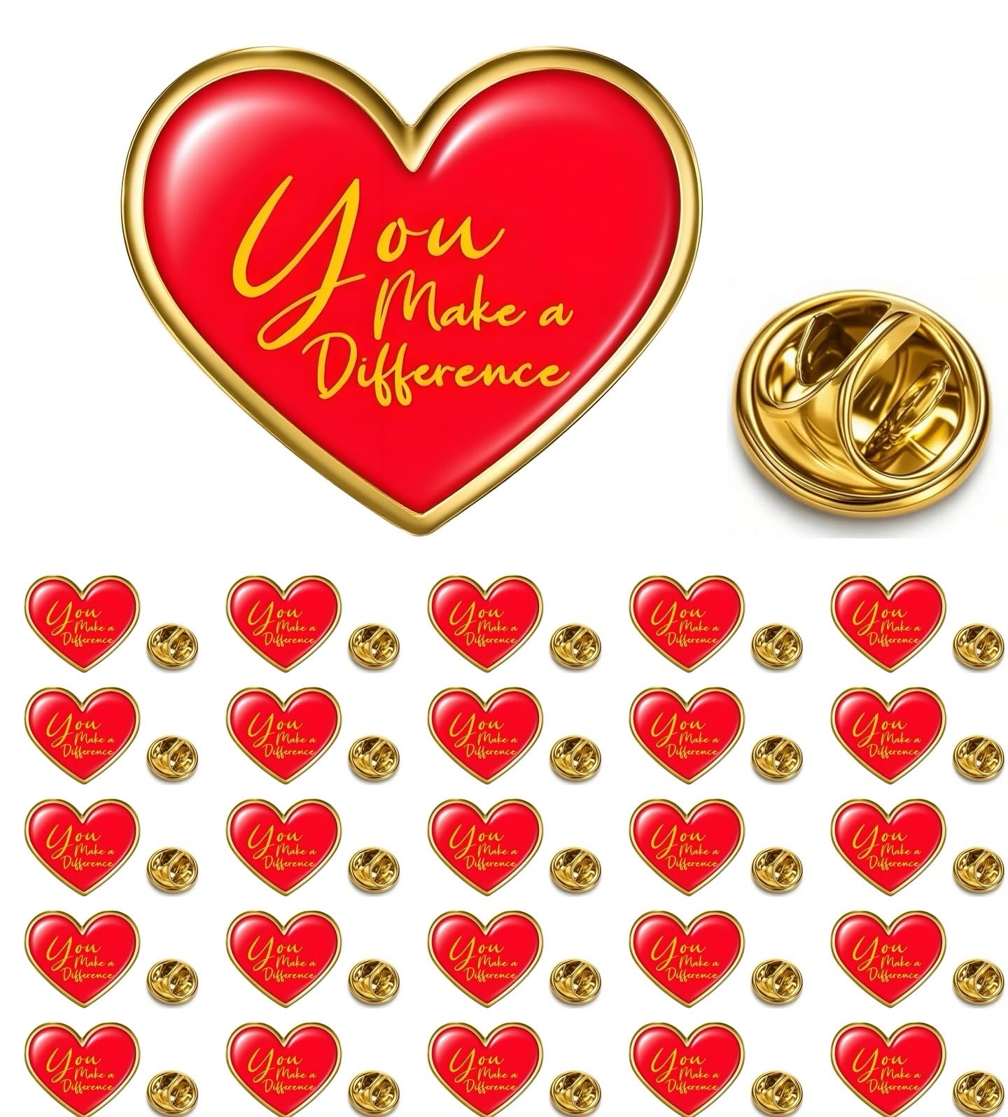 HAFILO 25/50/100PCS heart You Make a Difference Pin Motivational Lapel Pins Recognition brooch Pin Encouraging Pin Badges for Employee Nurse Teacher