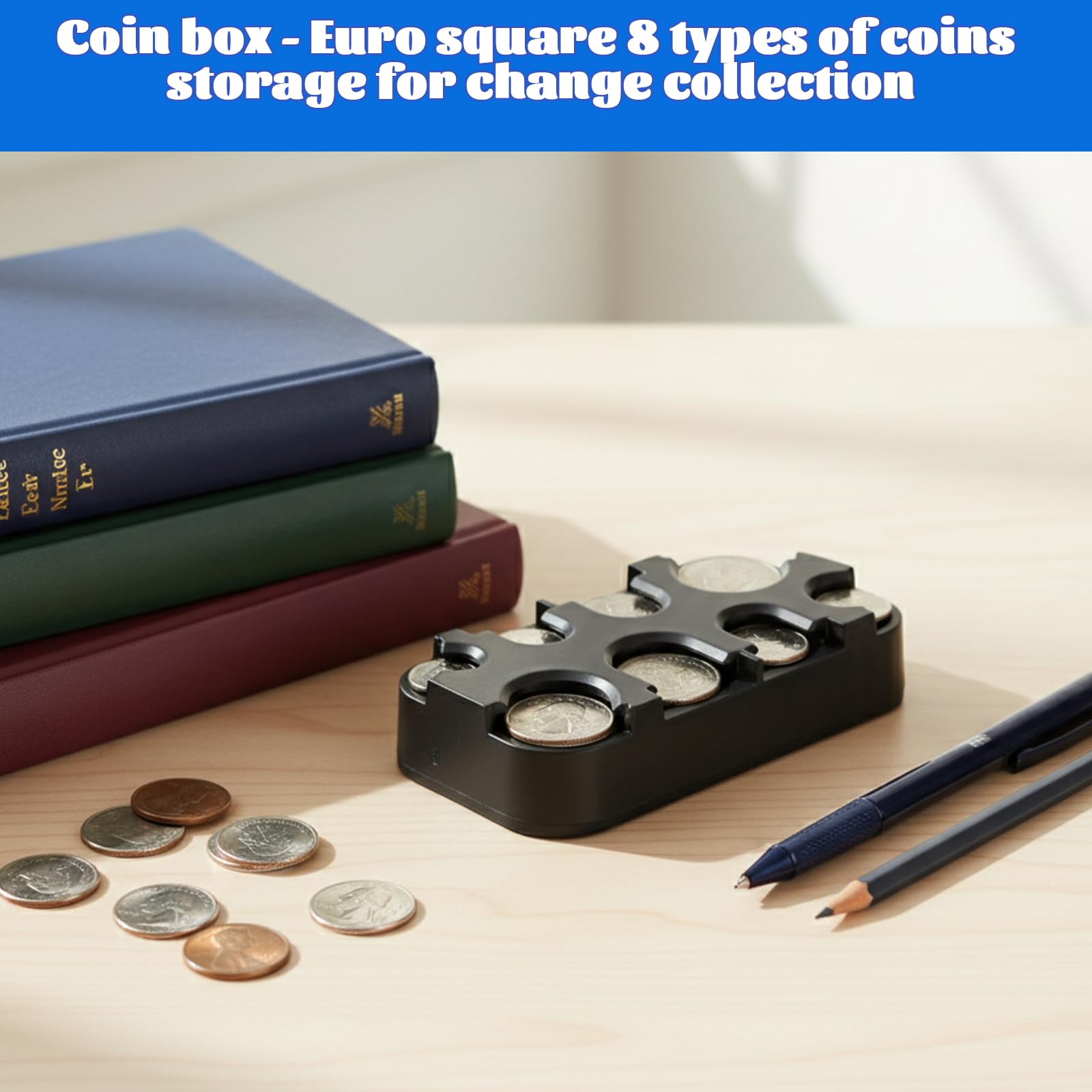 Portamonedas Clasificador Organizador de Monedas 8 Compartimentos 3x48 Moneda Fijación Rápida Negro