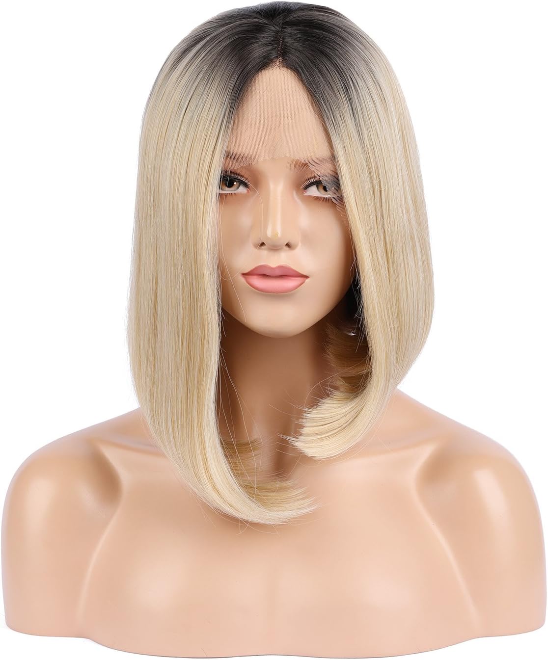 Estelle Hair Natural Looking Ombre Black To Blonde Bob Wig-Short Synthetic Lace Front Wigs-100% Heat Resistant Fiber Hair-With Combed Cap Style For Easier To Put It On (12 Inch)