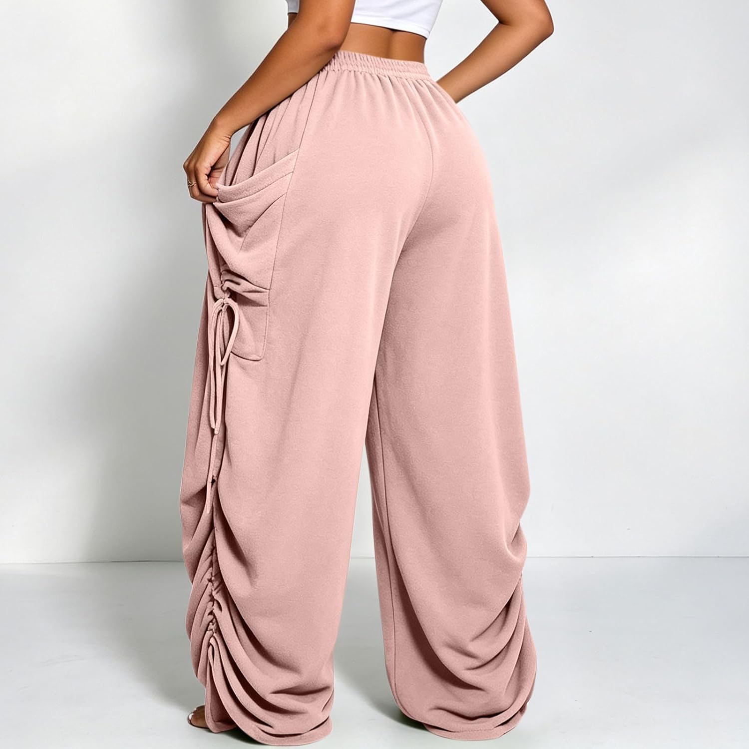 Womens Balloon Pants Elastic Waist Wide Leg Lantern Trousers
