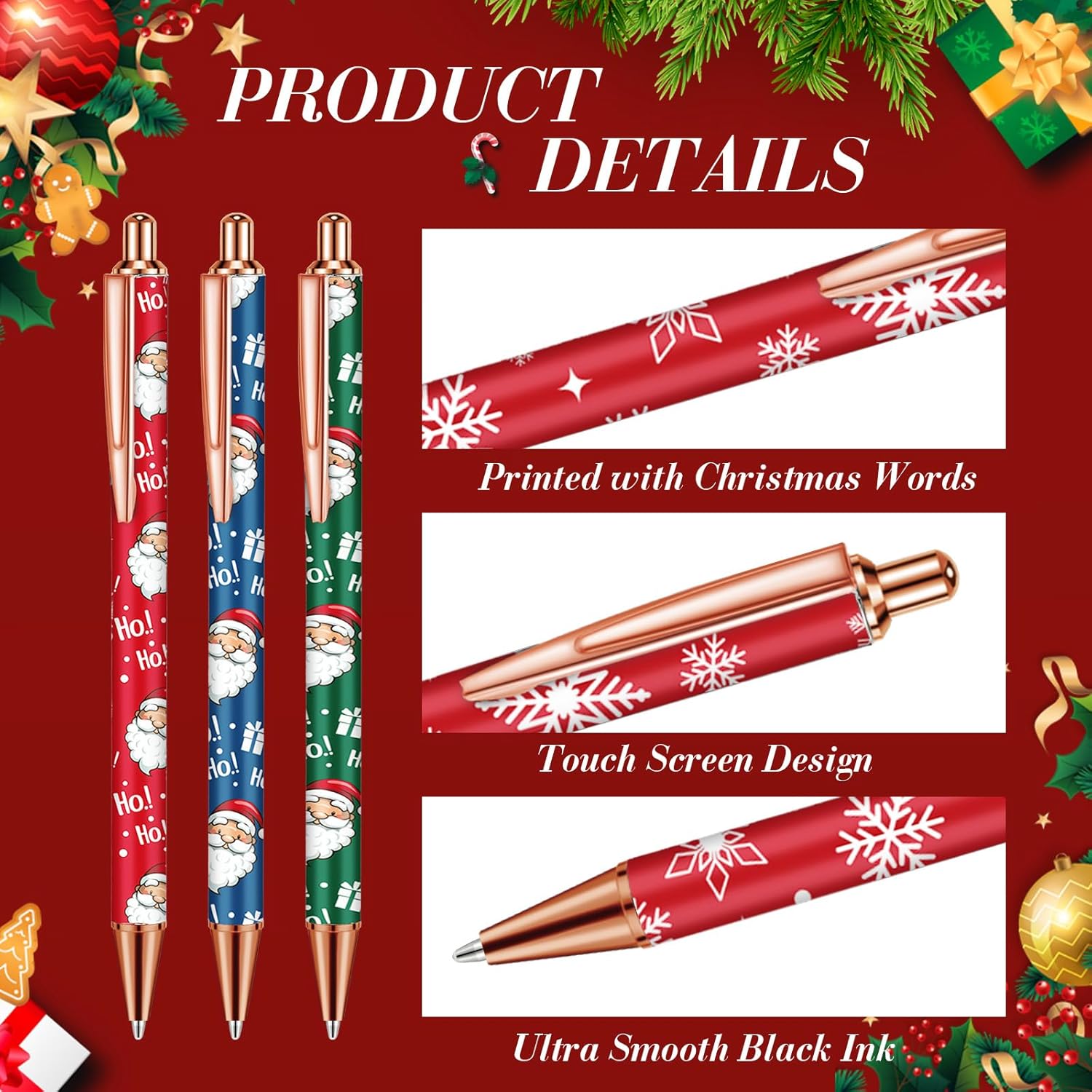 Engrowtic 50 Pcs Christmas Pens for Adults Kids Retractable Christmas Ballpoint Pens Santa Claus Novelty Holiday Pens Snowman Christmas Cute Cartoon Pens for School Office Home Party Supplies