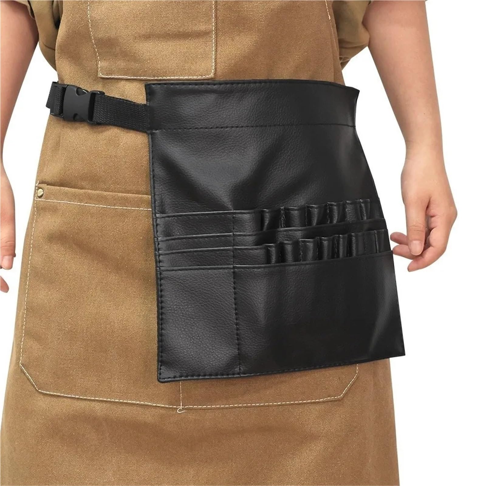 Sac Banane Maquillage Sac de Taille cosmétique Portable en Cuir PU, Brosse Maquillage Multi-Poches, Rangement d'outils durables et imperméables