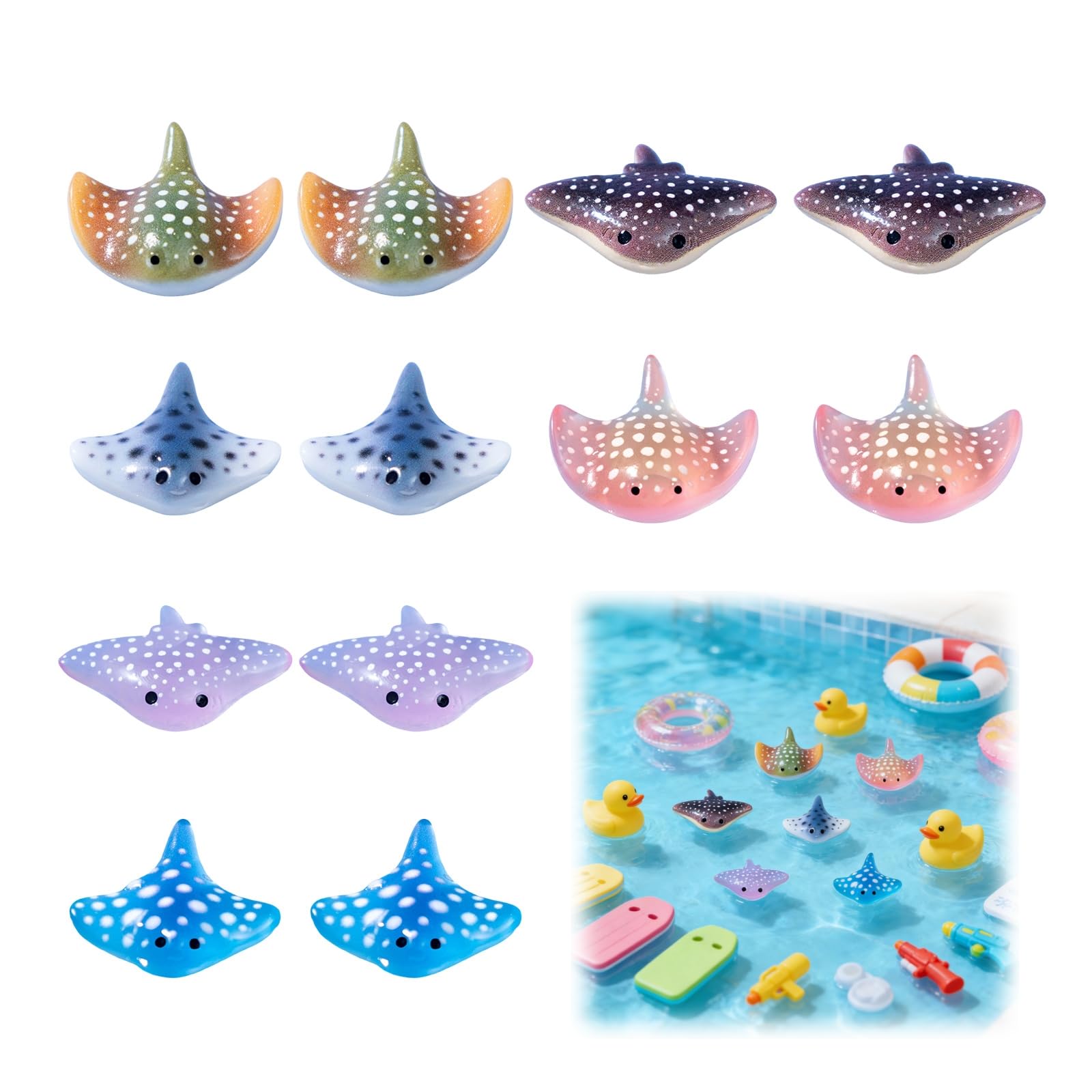 12 Pcs Stingray Ornaments Mini Resin Fake Fish, Ocean Theme Little Fishes Miniatures, Realistic Marine Sea Animals Display, Assorted Plastic Fish Sea Creatures For Aquarium, Micro Landscape And Crafts