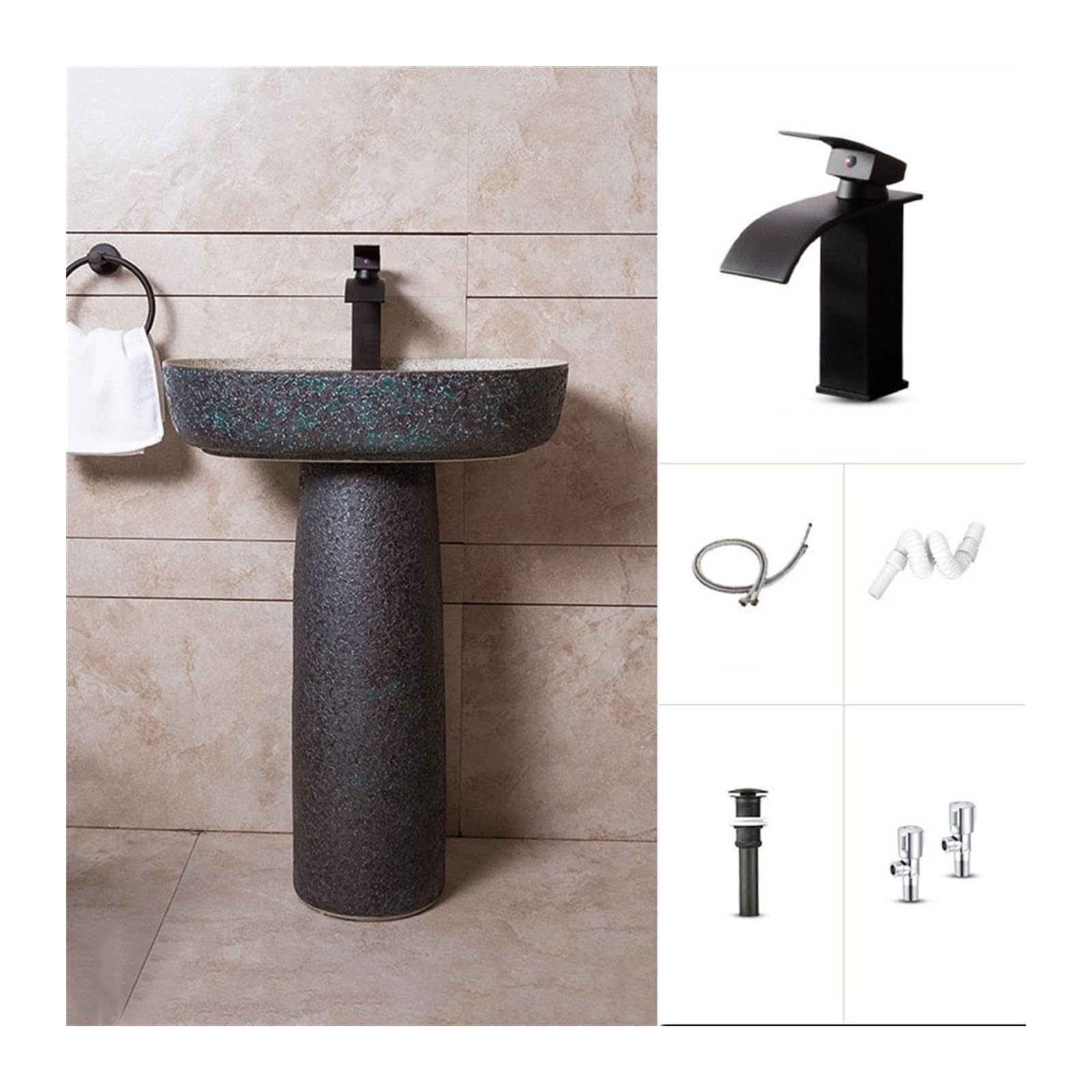 Cokół umywalka ceramiczna umywalka, 2-częściowa umywalka stojąca, styl przemysłowy matowa podstawa umywalka łazienkowa z pojedynczym otworem na baterię umywalka stojąca, 2