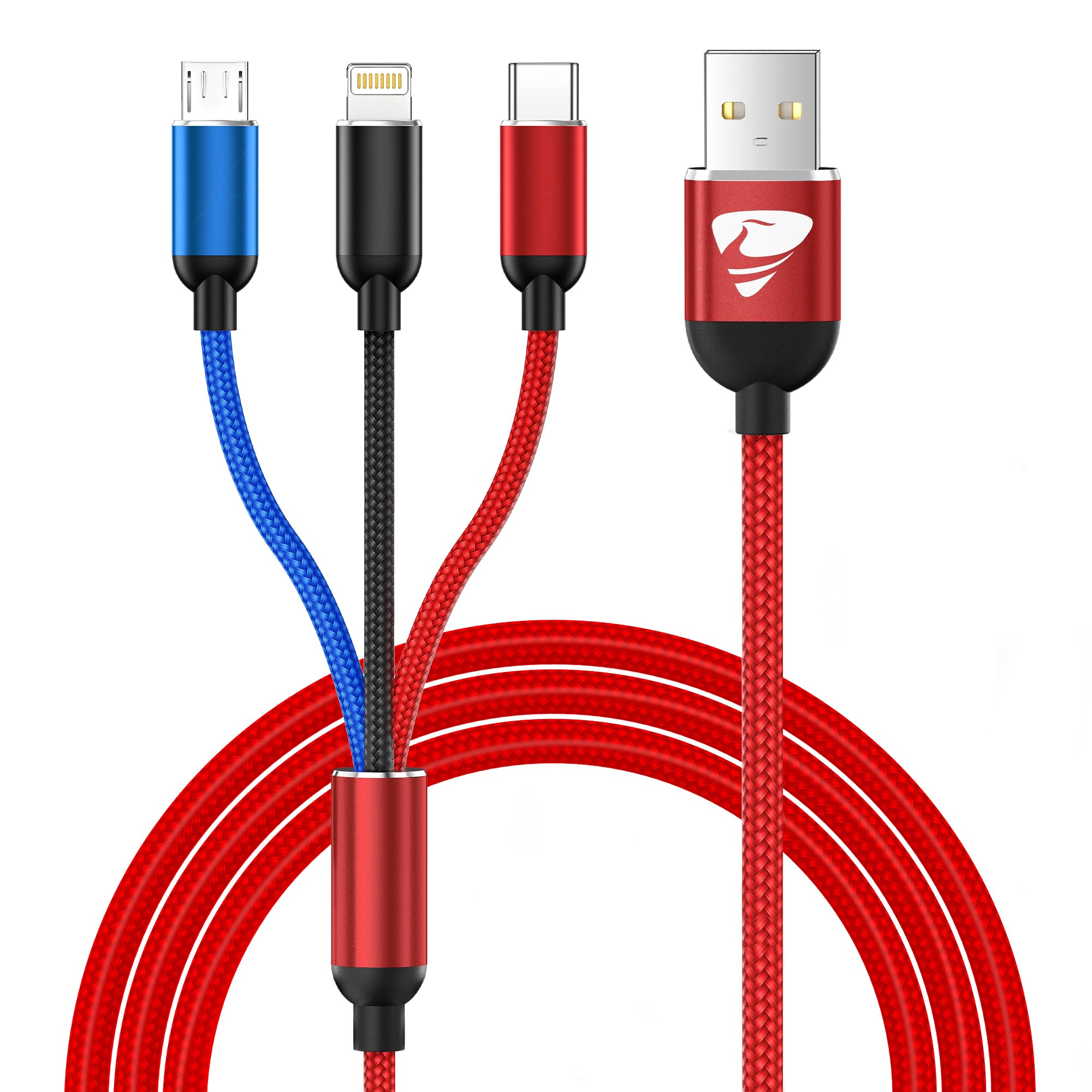 Multi USB Kabel, 3 in 1 Universal Ladekabel [1.2M] Nylon USB C schnellladekabel iPhone Ladekabel Mehrfach mit Micro USB Typ C Lightning Kabel für iPhone 17 16 15 14 13 12, Samsung, Handys, Rot