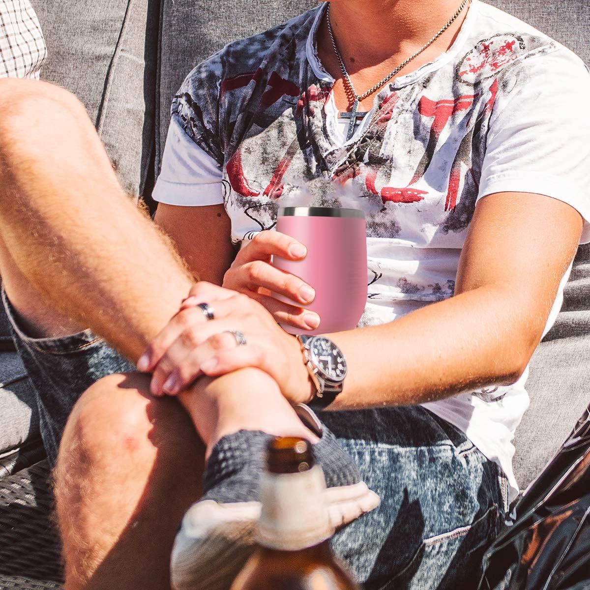 HASLE OUTFITTERS 12oz Wine Tumbler with Lid Stemless Wine Glasses Double Wall Vacuum Travel Mugs stainless steel Coffee Cup for Cold & Hot Drinks Wine Coffee Cocktails Beer 12 Pack Pink - Image 7