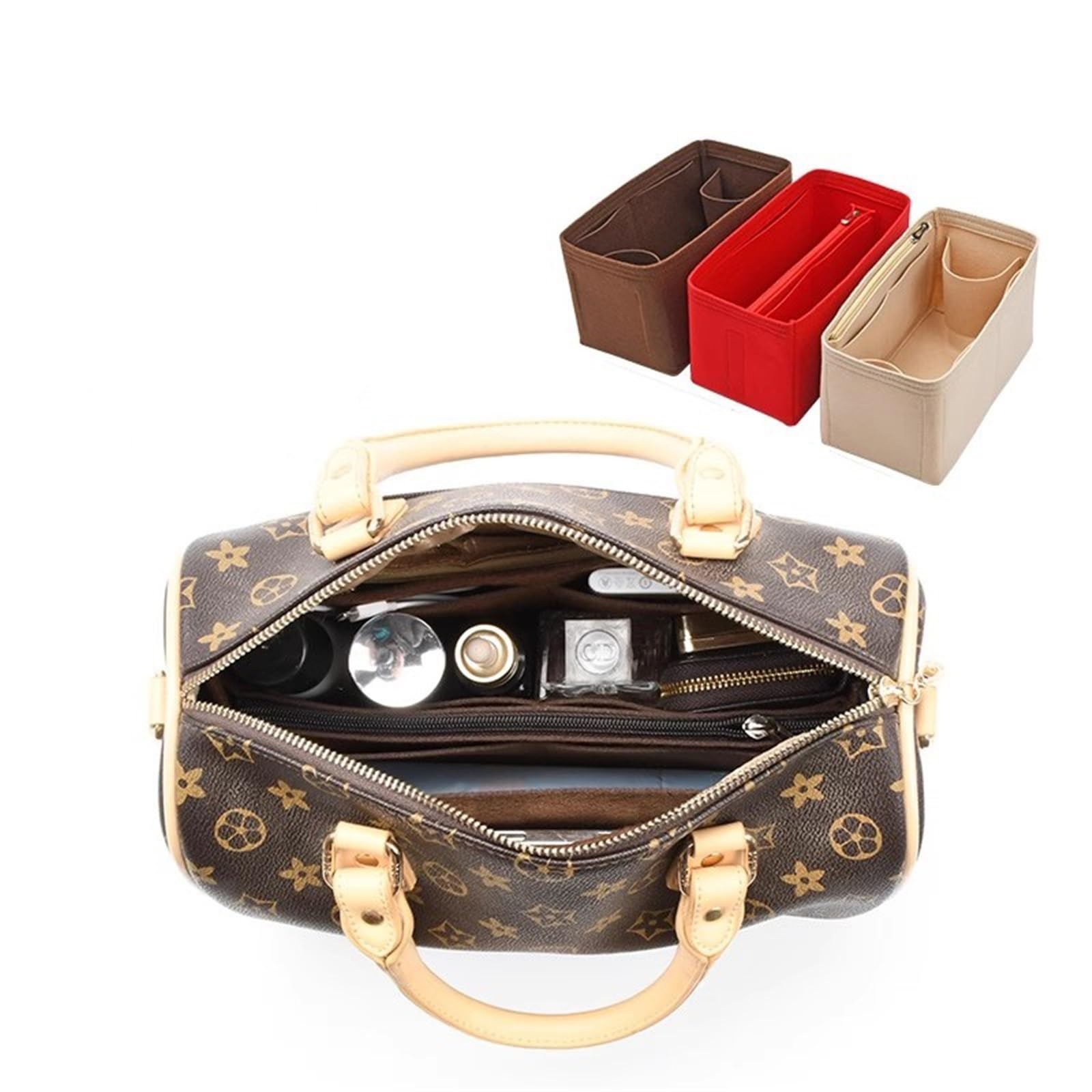 Organizer tascabile in feltro per borsa LV Speedy 25 30 35, tasca interna sagomata, borsa cosmetica portatile da viaggio(Brown a,For speedy30)