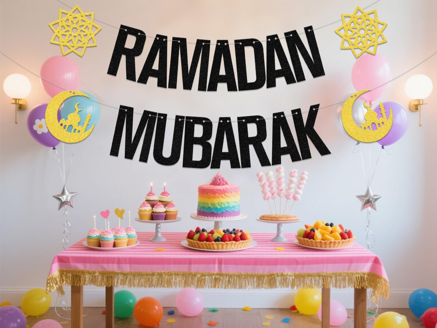 ZCXVC Ramadan Mubarak Banner Umrah Mubarak Decorations Muslim Islam Eid Party Decorations Black Glitter, 2.5 cm x 4.3 cm - Image 3