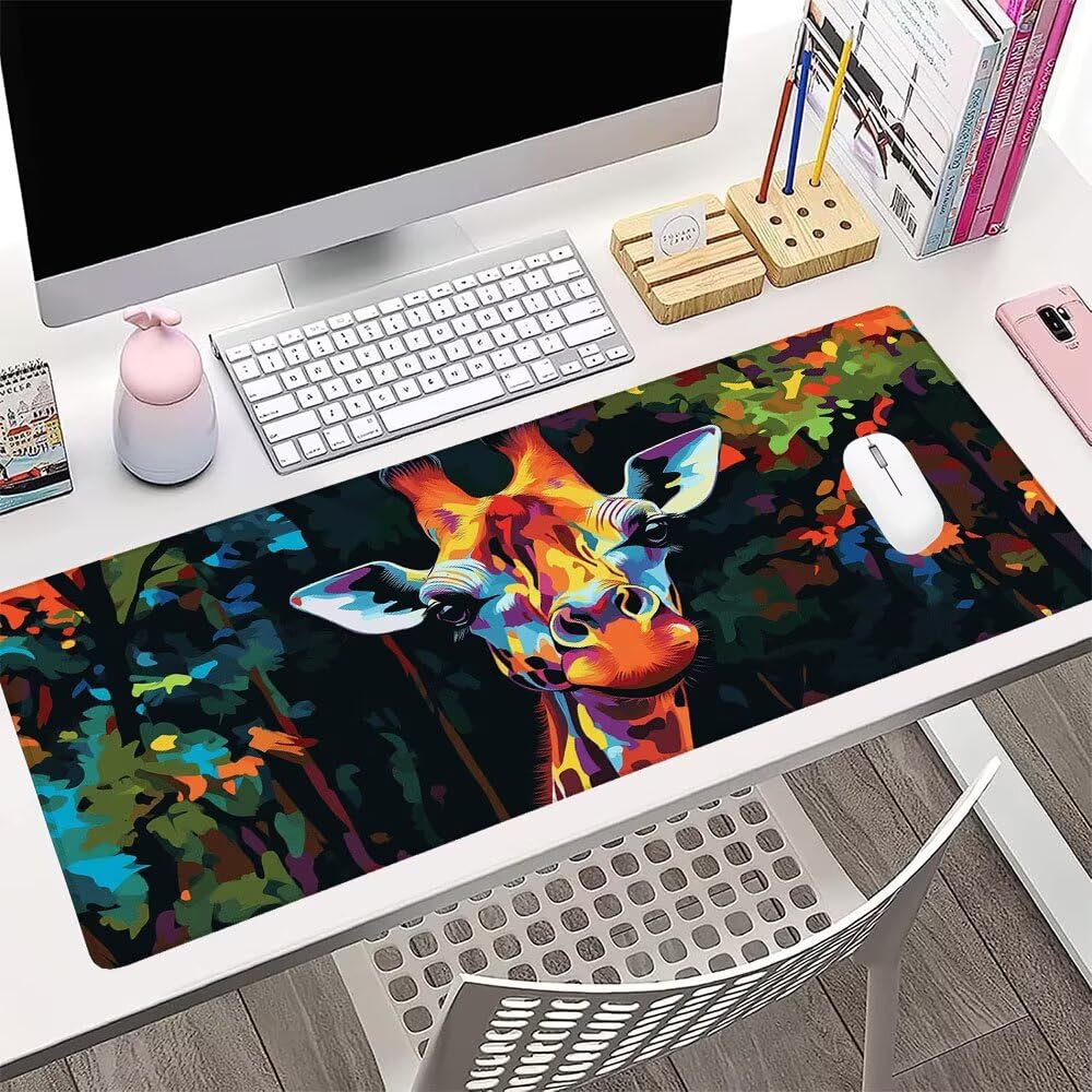 Alfombrilla de Mouse para Juegos, Colore, XXL, Antideslizante, Impermeable, Diseño de Giraffa, Extendido, Grande, 1200x600x3mm, para PC, Laptop, Ufficio, Famiglia d-223
