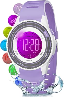 Kids Digital Analog Watches for Girls Boys, 7 Color Lights Waterproof Cute Wristwatches for Kids with Alarm Stopwatch, Great Present for Girls Boys Ages 5-13