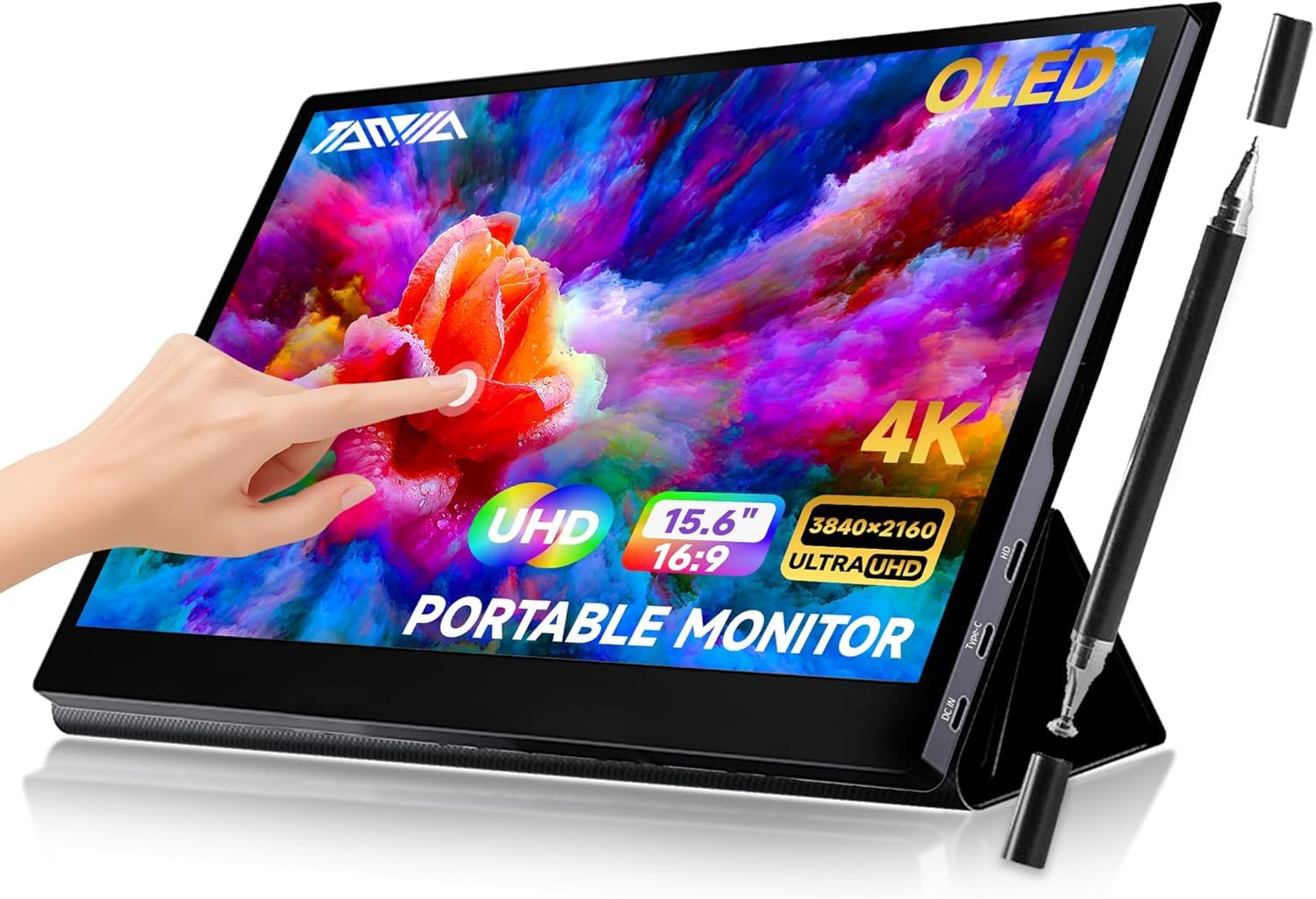 15.6" Professional Portable Monitor with 4K OLED Touchscreen, 100% AdobeRGB, 10-bit HDR Display, UHD External Monitor with Stylus and Smart Case for Creators.-image-9