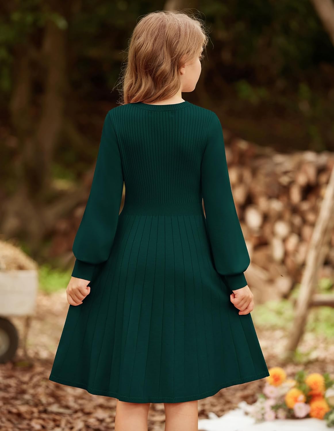 GRACE KARIN Girls Sweater Dress Bow Collar Pleated Skirt 6-14Y Back to School Outfit Knit Fall Winter Dress - Image 5