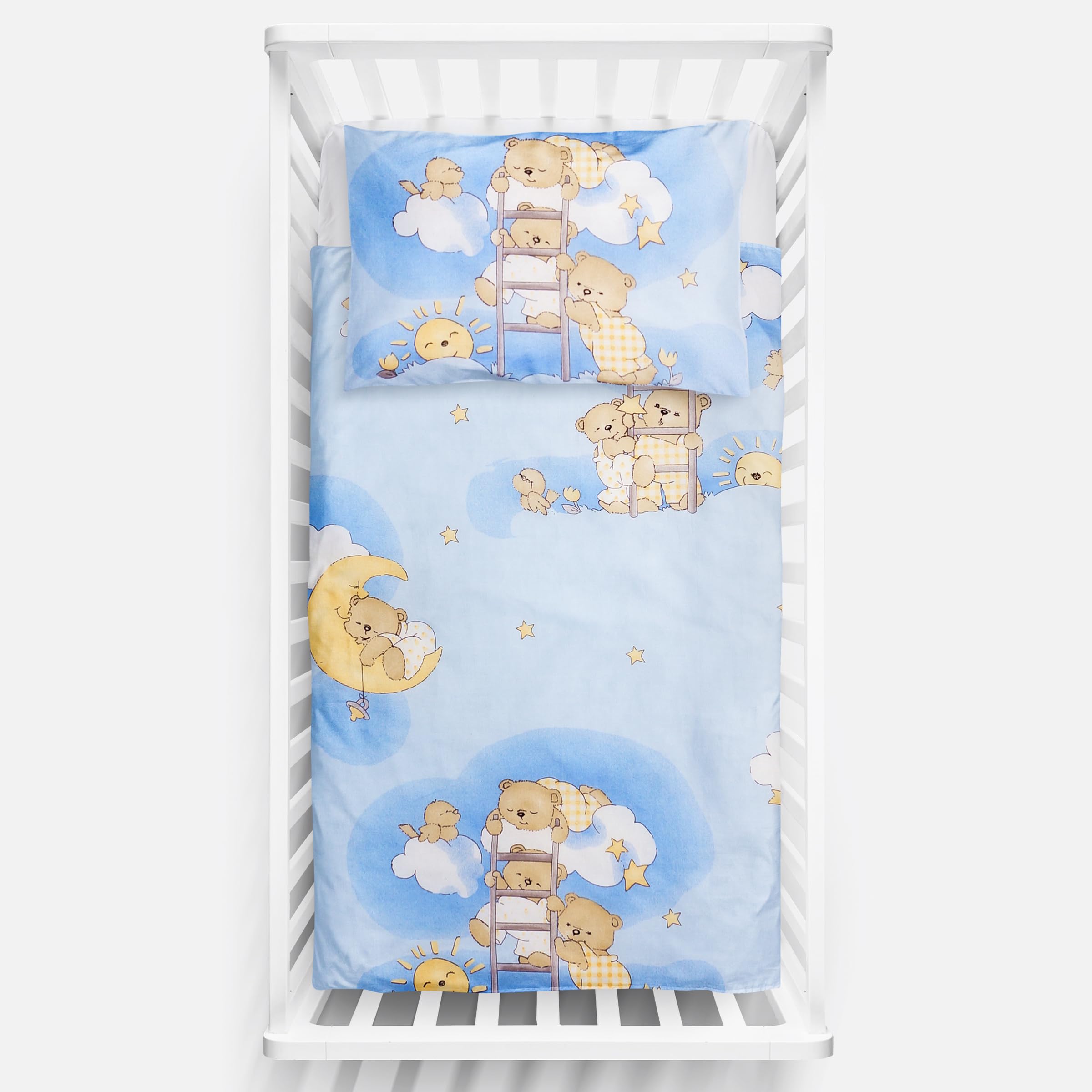Baby Comfort 2 Piece Bedding Set 135x100 cm Duvet Cover & Pillowcase for Toddler Cot Bed 12M+ (Ladders Blue)