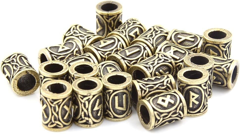 24 Pcs Norse Viking Rune Beads Hair Beard Pendant Antique DIY Bracelet Jewelry Pendants