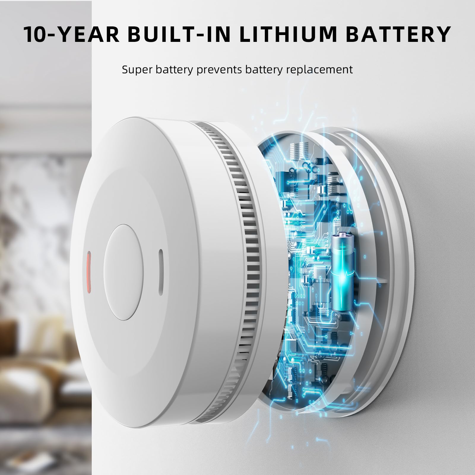 Rauchmelder, 10 Jahre Batterie, Feuermelder mit Starkere Magnethalterung, Stumm-Funktion, 85dB Alarm, Feueralarm mit Testknopf, EN 14604 Zertifiziert, Brandschutz für Zuhause, 6 Stück