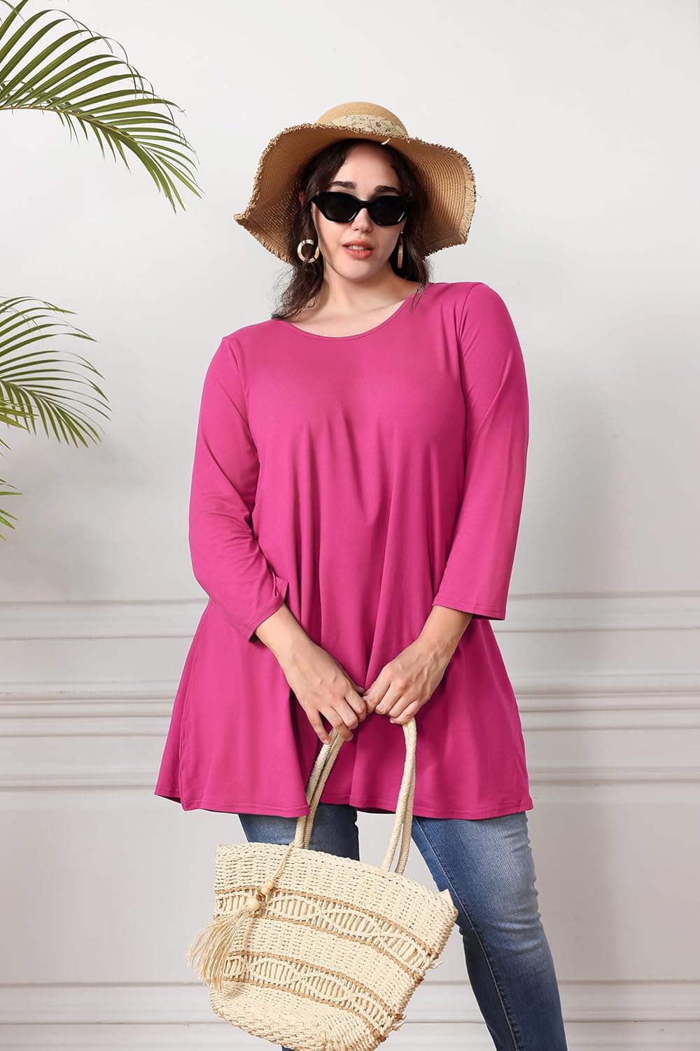Womens Plus Size Tunic Tops 3/4 Sleeve Loose Fit Dressy Top Blouses Casual Floral Swing Fall Tunics for Leggings 1X-6X - Image 6
