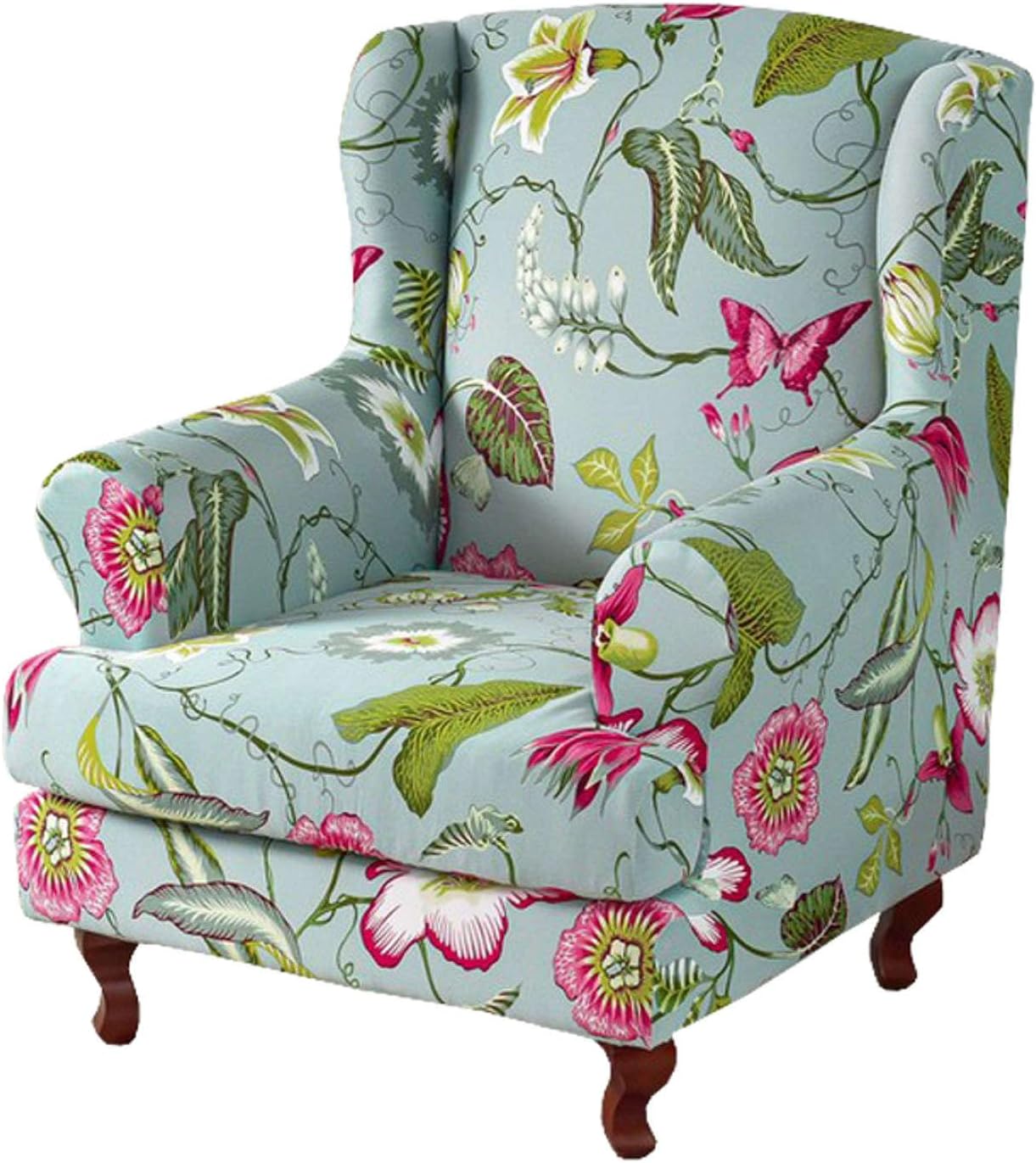 Stretch Wing Chair Slipcover 2 Piece, Soft Printed Wingback Chair Cover Removable Washable Wingback Chair Slipcover for Living Room Bedroom-07-2 Piece