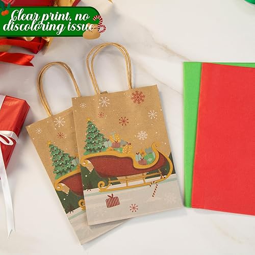 Miniatura 5 de VGOODALL 30 bolsas de regalo de Navidad con papel de seda, bolsas de regalo de papel kraft con asa, bolsas de regalo de Navidad para fiestas de