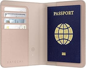 Satechi Find My Travel Passport Case with 4 Card Slots, Wireless Charging and RFID Protection, Compatible with iOS App Where It Is, Premium PU Material - Pink