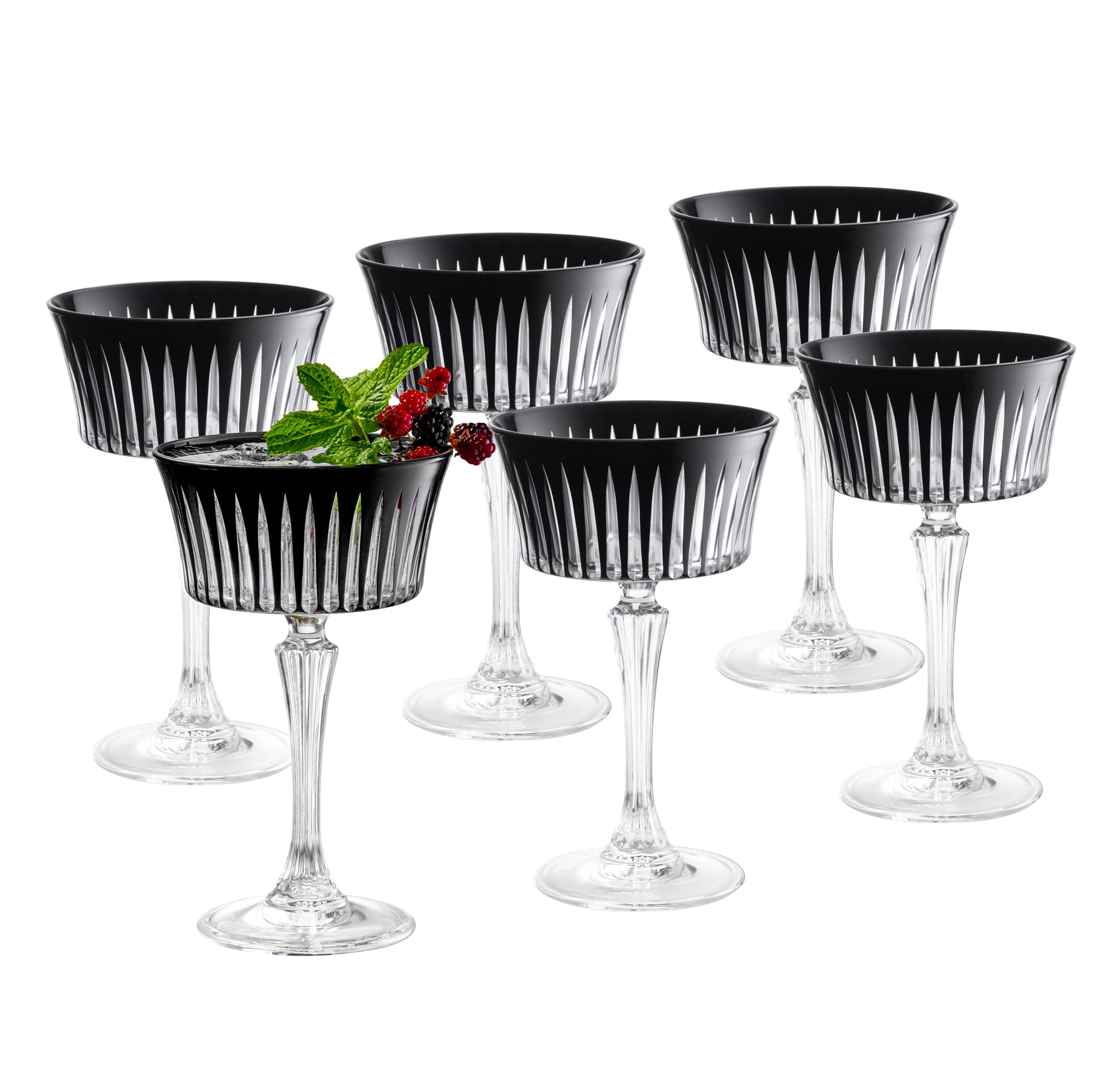 Barski Colored Champagne Coupe Glasses - Black Cocktail Coupe Glass, Stemmed Martini Glassware, Can be used for Dessert, Ice Cream - Black - Set of 6 - Gift Ready - 8.7 oz., Made in Europe