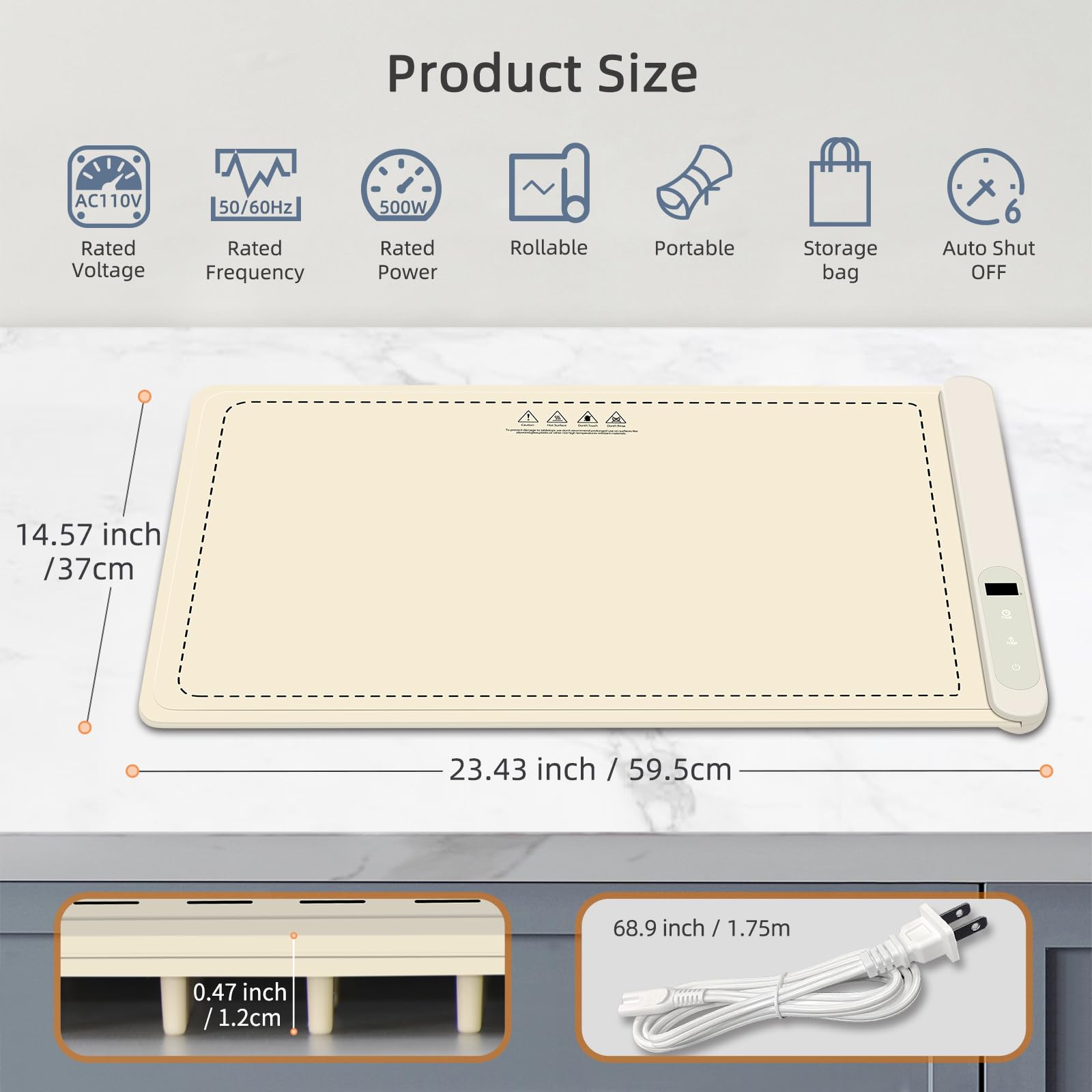 Montemono 500W Electric Food Warming Mat | 24x15 inch Soft Roll Up Silicon Warming Mat for Food 6 Level Adjustable Temperature Food Warming Trays for Buffet Auto-Off Warming Pads