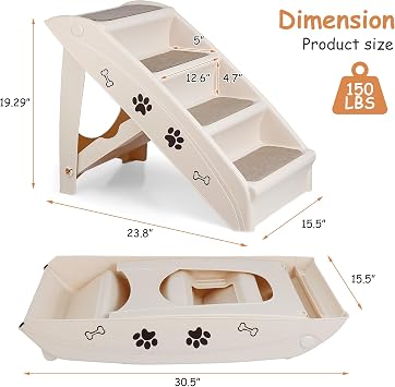 20 H 4-Step Dog Stairs for Small Dogs and Cats, Non-Slip Dog Steps for High Beds, Couch, Sofa, Sturdy Pet Steps (Tan)
