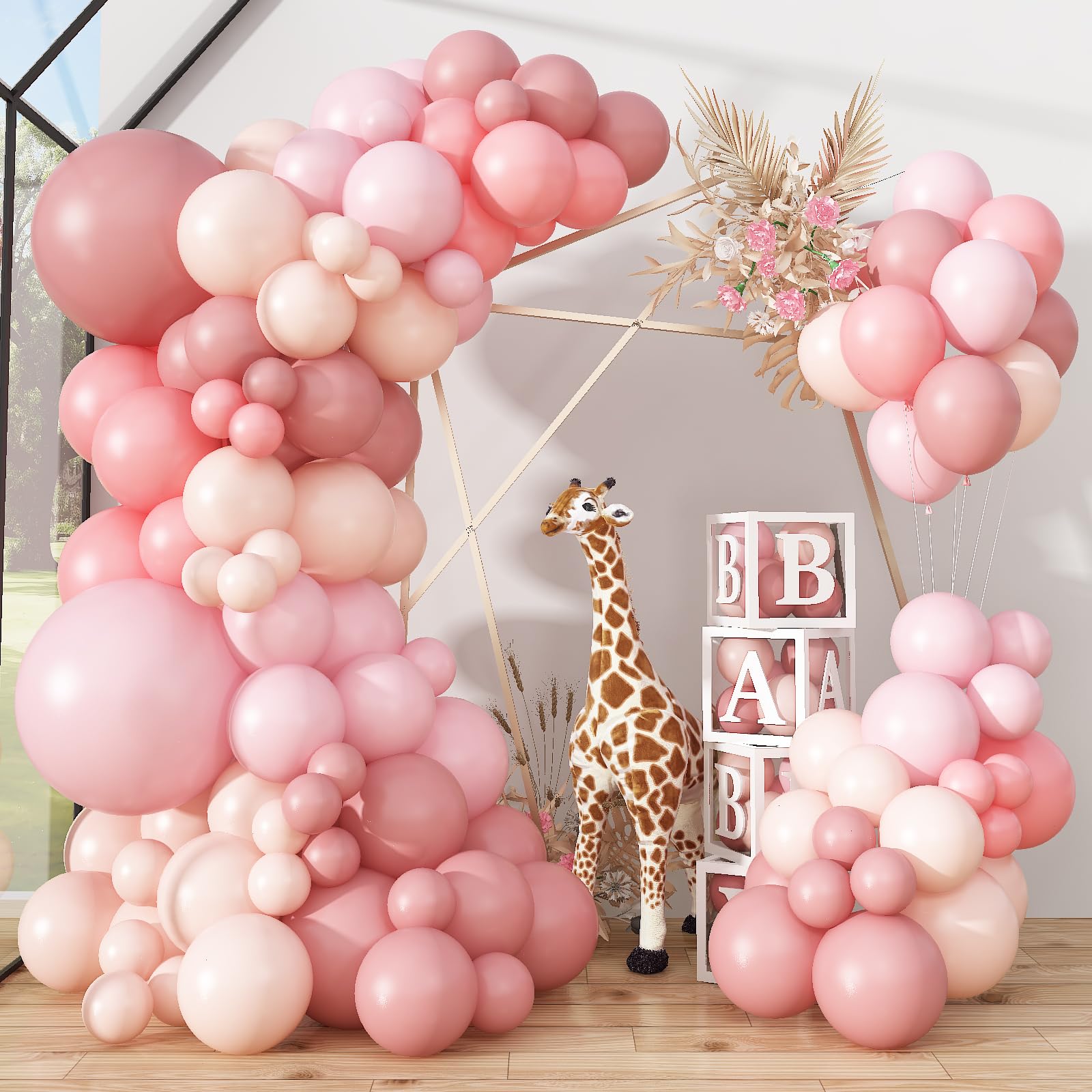 Dusty Pink Balloon Garland Double Stuffed Blush Pink Balloons Baby Pink Latex Balloon Arch Kit Dusty Rose Pastel Pink Party Balloons for Girl Boho Wedding Baby Bridal Shower Birthday Party Decorations