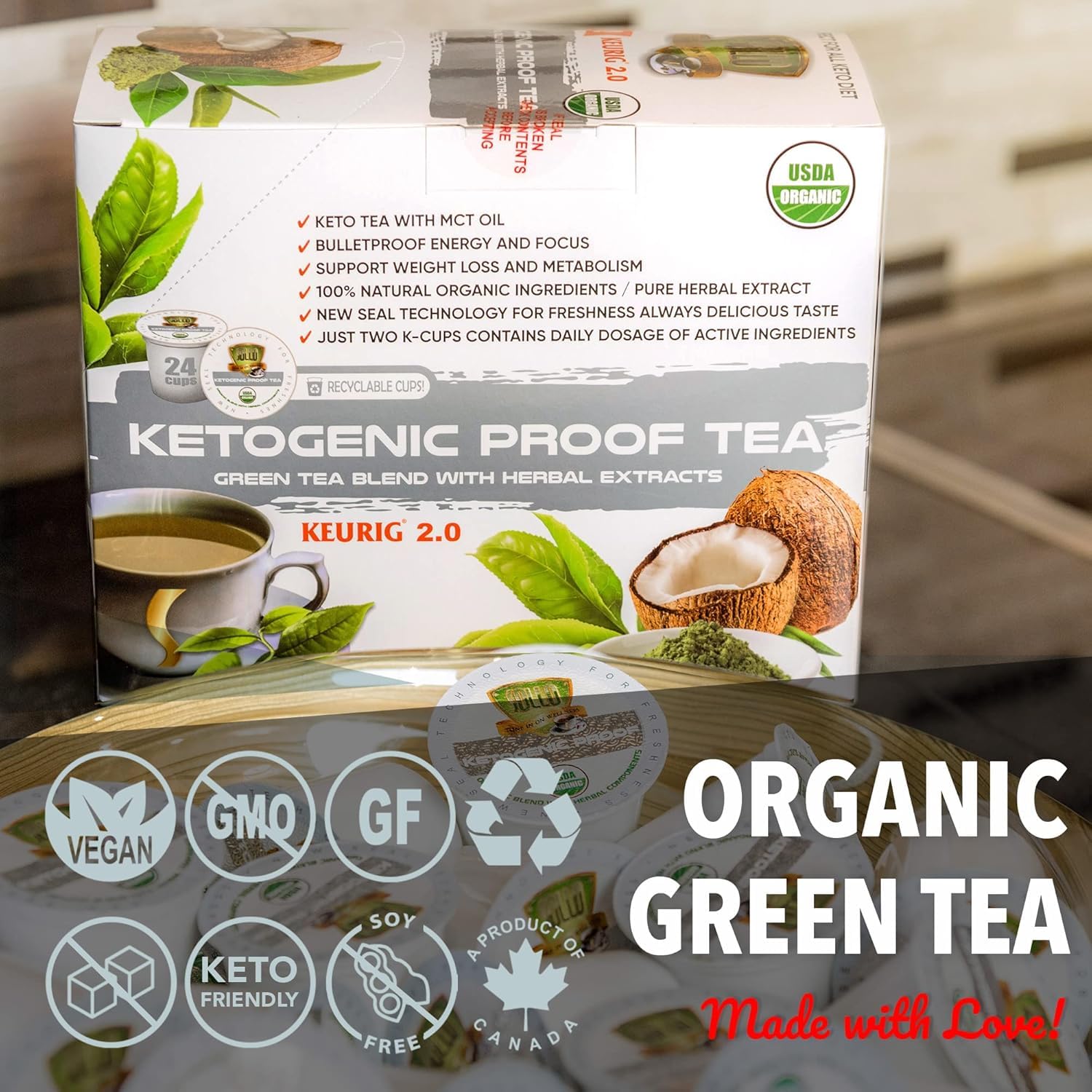 SOLLO KETOgenic Proof Organic Green Tea Pods with MCT Oil + Matcha, KETO & Paleo, 0g CARBS | Energy & Detox, Compatible with 2.0 K-Cup Keurig Brewers, 24 Ct image 4