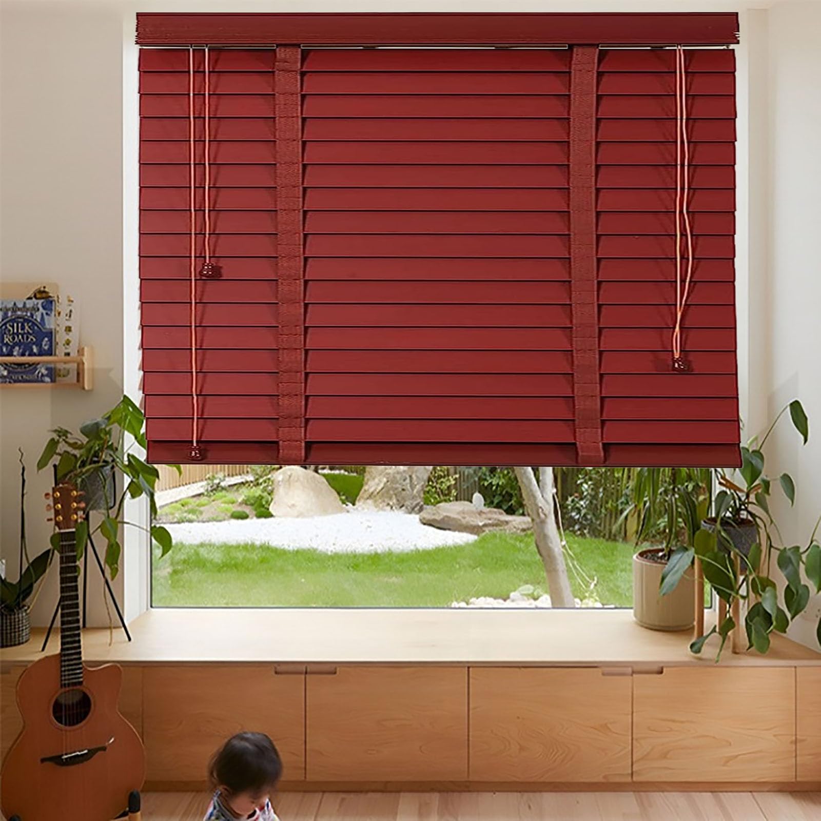 Venetian Blinds, Solid Wooden Window Blind 50mm horizontal slats, Privacy Curtain Shutters, Blackout/Heat Insulation Solid Wood Venetian Shades for office, home-W100xH120cm