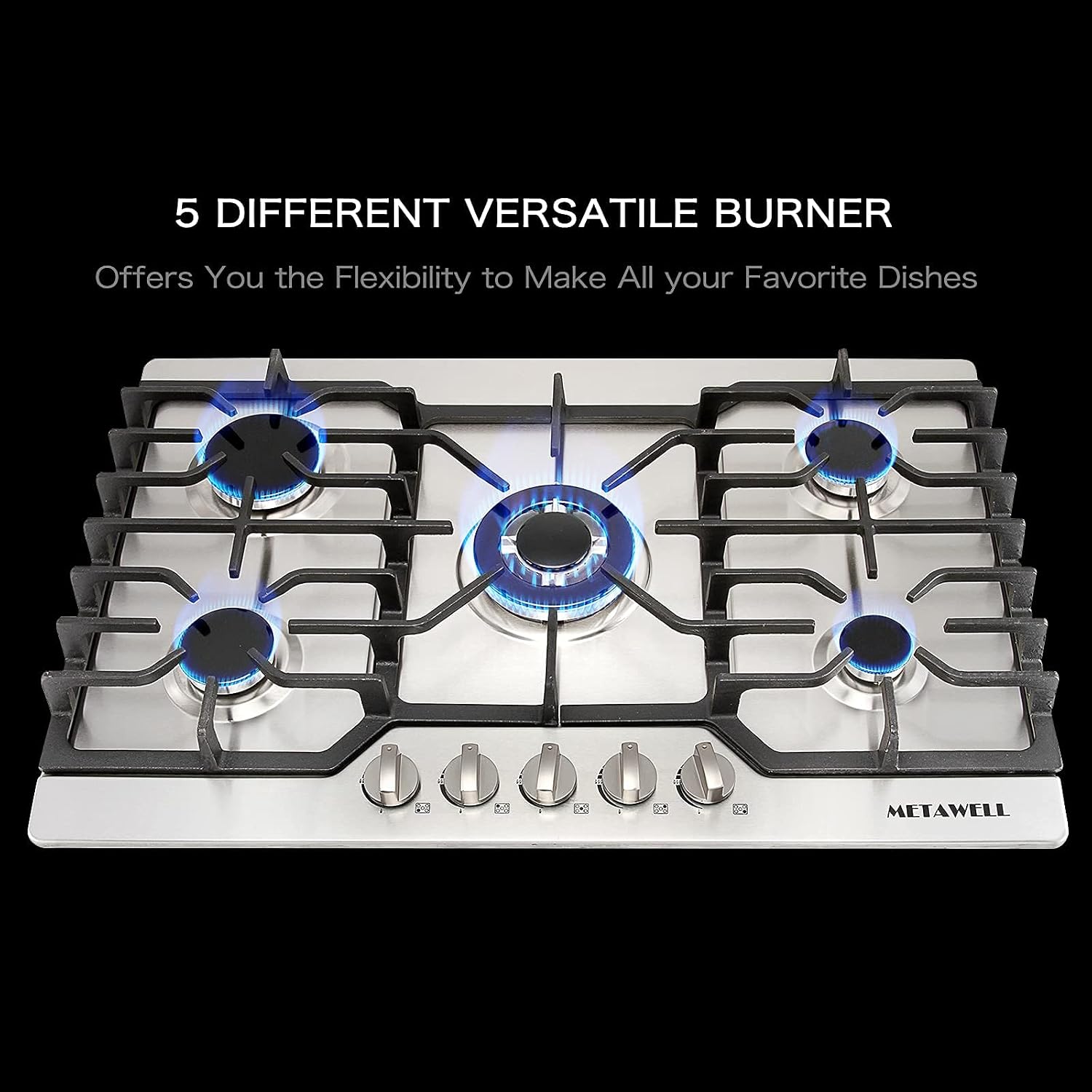 70% оƒƒ Dіѕсоunt METAWELL Gas Cooktop 30 inch, 5 Burners Built In Gas Cooktop, Silver Stainless Steel Gas Stove Top, Dual Fuel LPG/NG Convertible Natural Gas Hob, Gas Rangetop Counter Top Stove, Easy to Clean