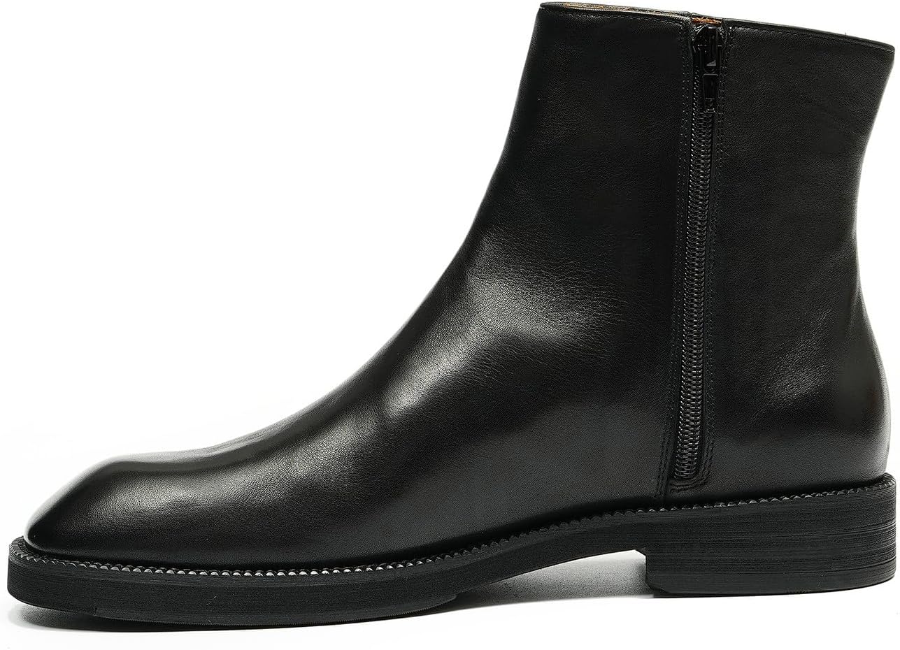 Santimon Chelsea Boots Men Black Dress Handmade Leather Formal Zipper Boots Fashion Casual Ankle Boots for Men