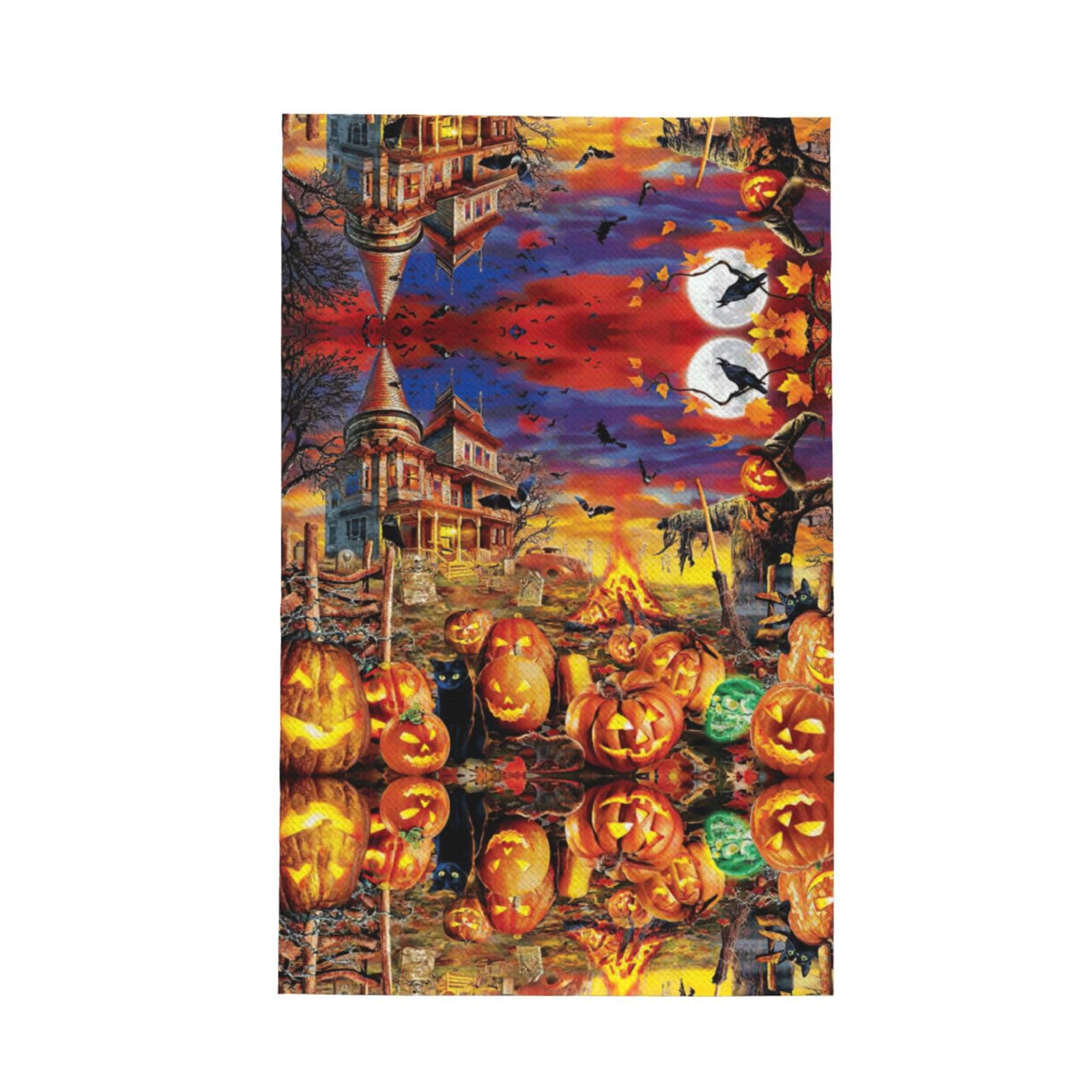Xxahnbm Black Halloween Skull Print Waffle Kitchen Towel,Absorbent Hand Towel
