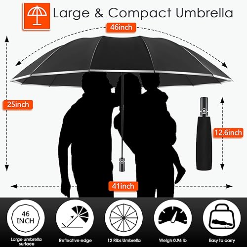 Miniatura 3 de Bodyguard Inverted Umbrella, Large Windproof Umbrellas for Rain & Sun, Compact Umbrella Reverse Umbrella with Reflective Stripe, Teflon Umbrella for