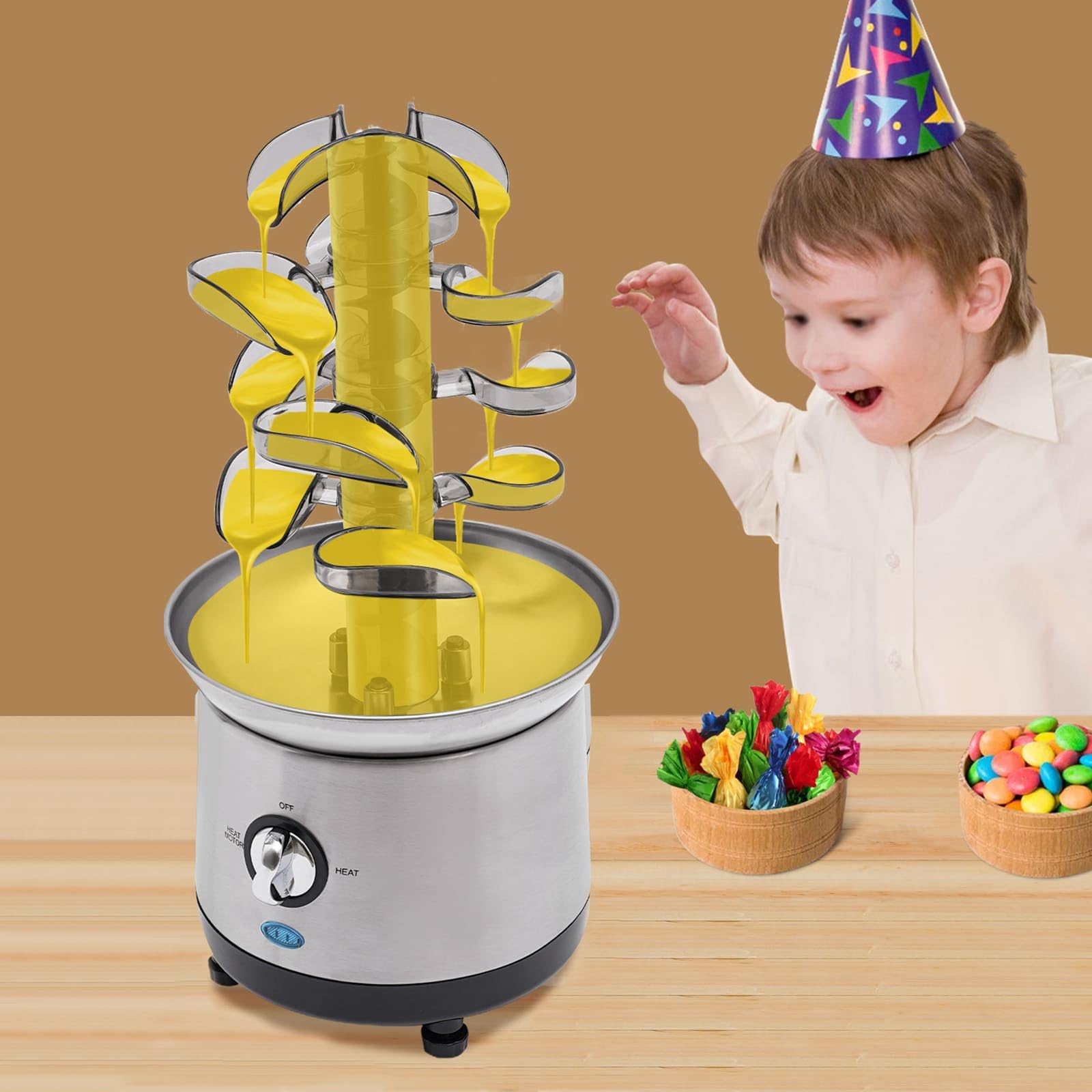 Fontaine à Chocolat 4 Niveaux 190 W en Acier Inoxydable, Température de Chocolat Fondant Chaud 38 à 45℃, Capacité 1,2L, Pour Réunions de Famille, Anniversaires, Mariages