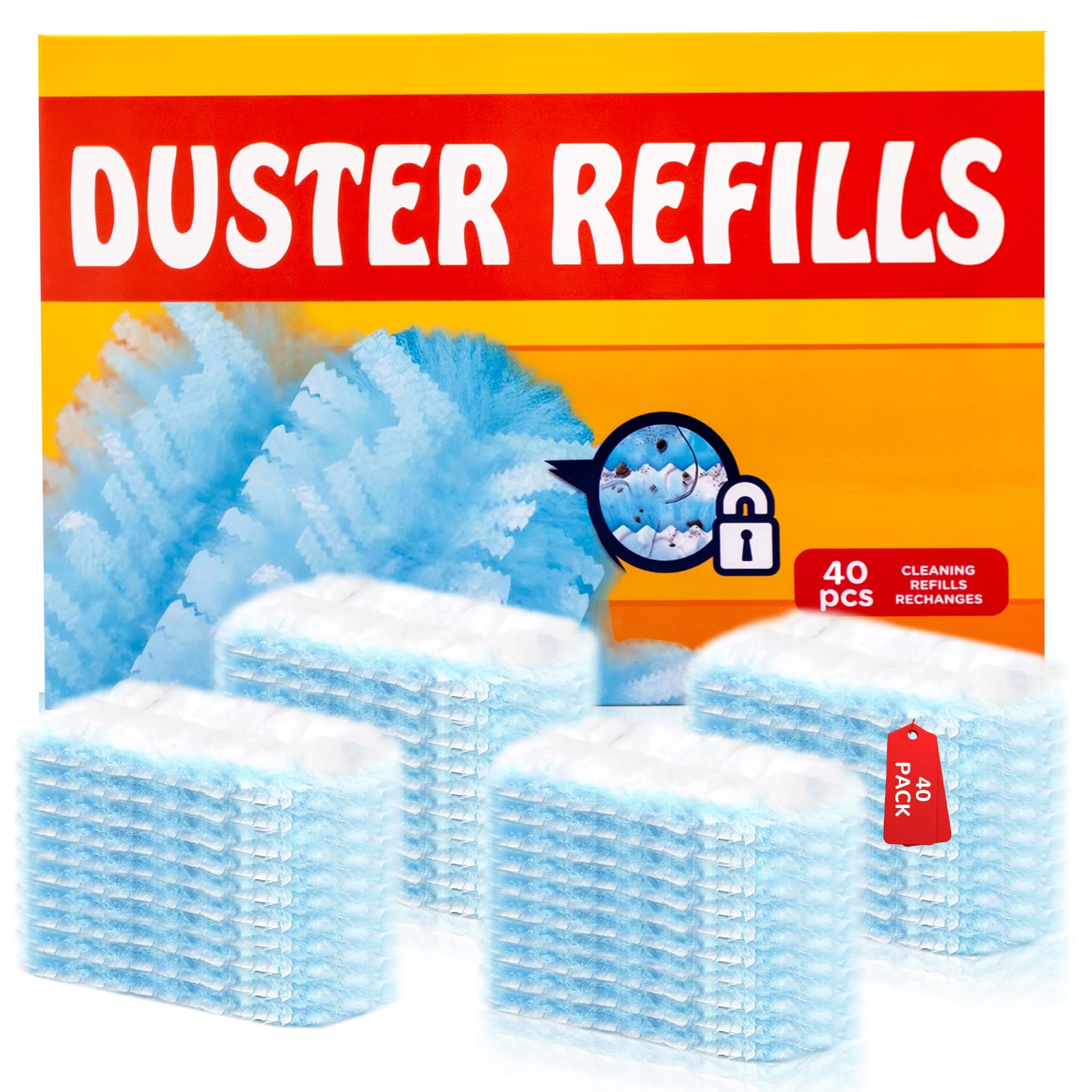 40 count electrostatic duster refills replacement head for swiffer dusters, unscented disposable dusters for cleaning home, blinds, fans, corners (only duster)