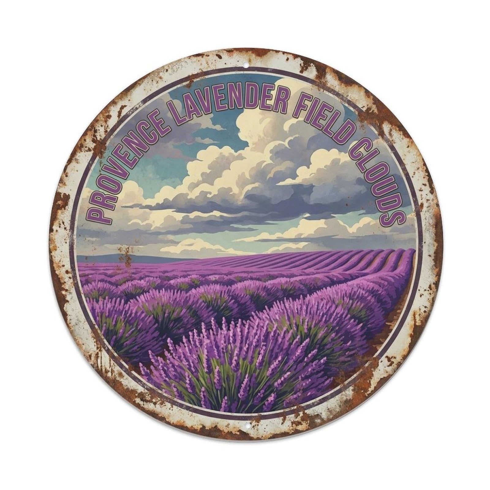 Garden Travel Lavender Field Clouds French Provence Metal Tin Sign